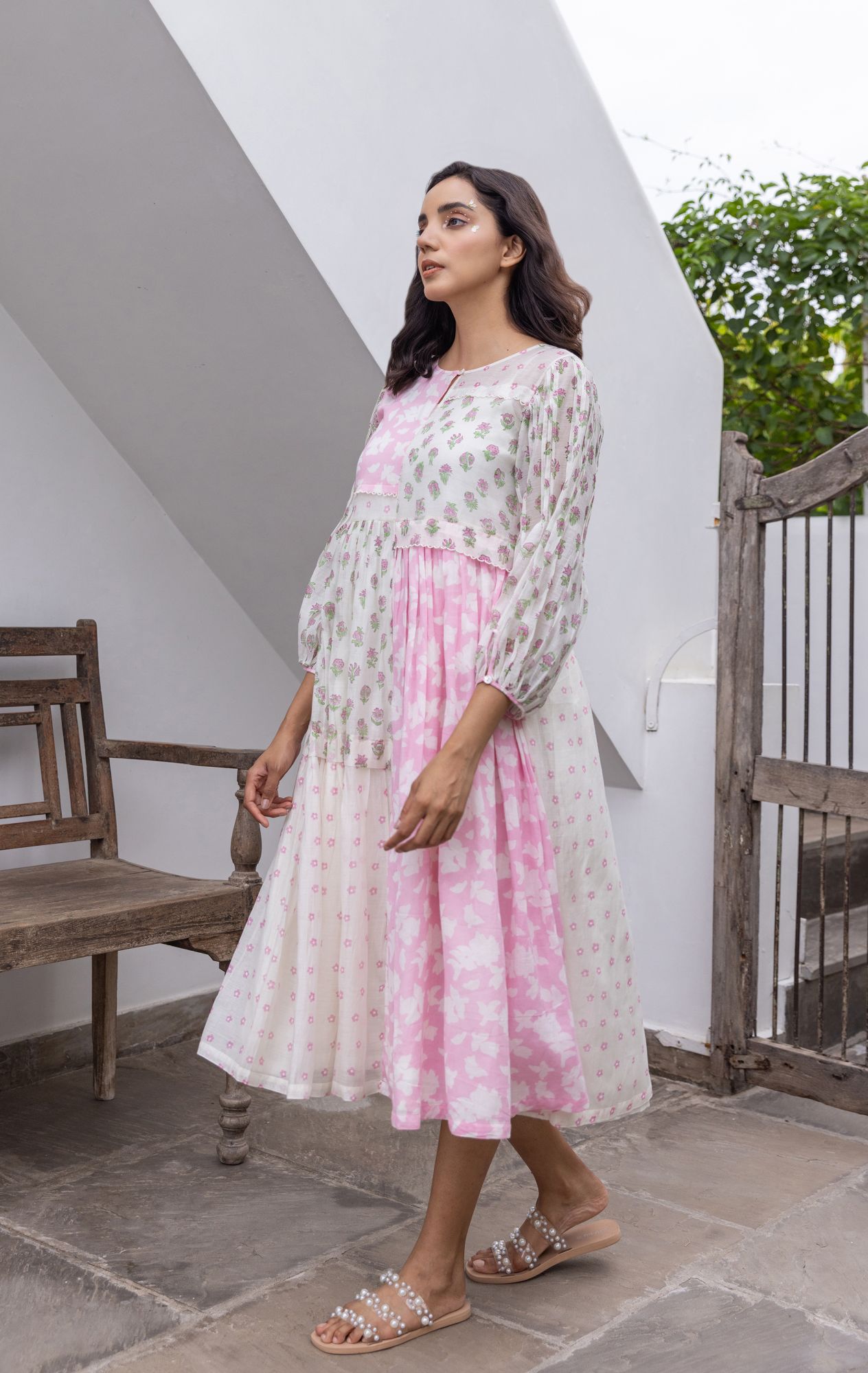 Gul Chanderi Cotton Patch Tier Dress