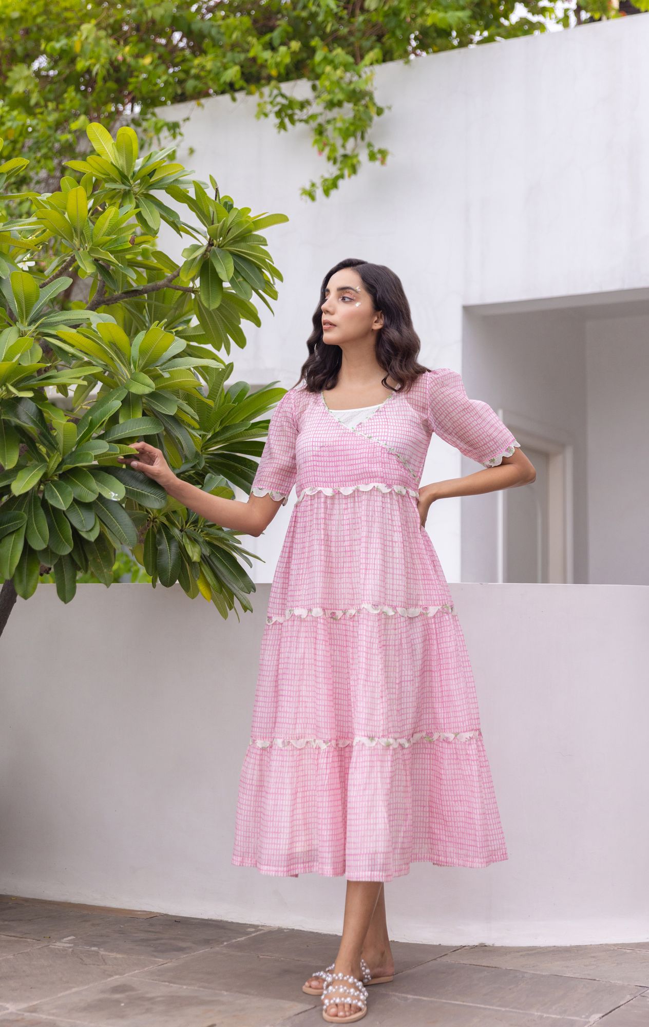 Blush Chanderi Cotton Maxi Tier Dress