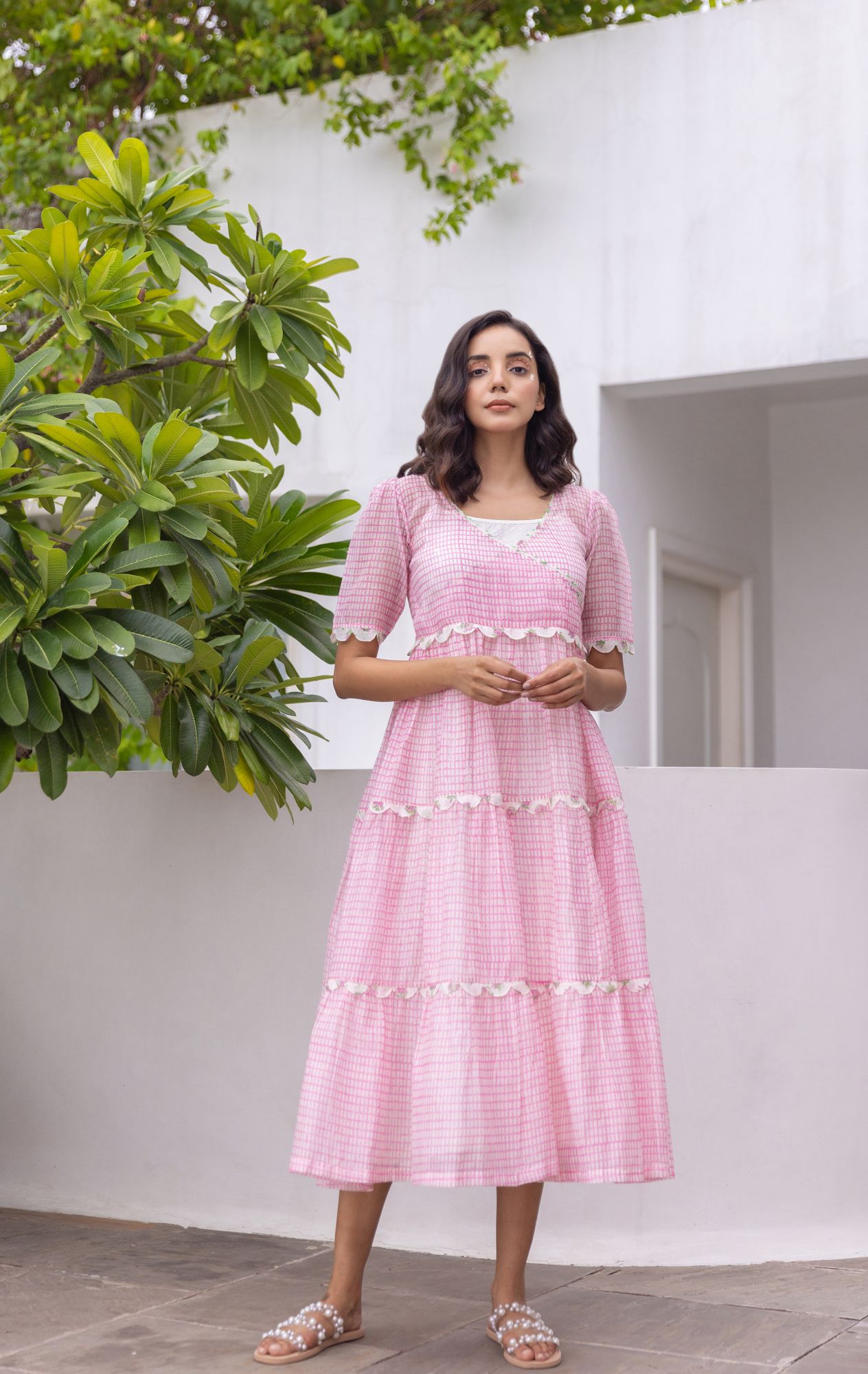 Blush Chanderi Cotton Maxi Tier Dress