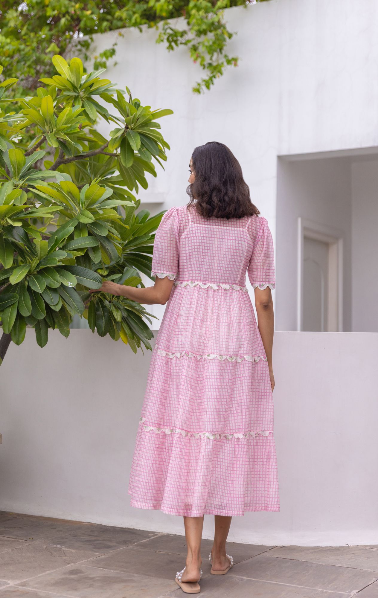 Blush Chanderi Cotton Maxi Tier Dress