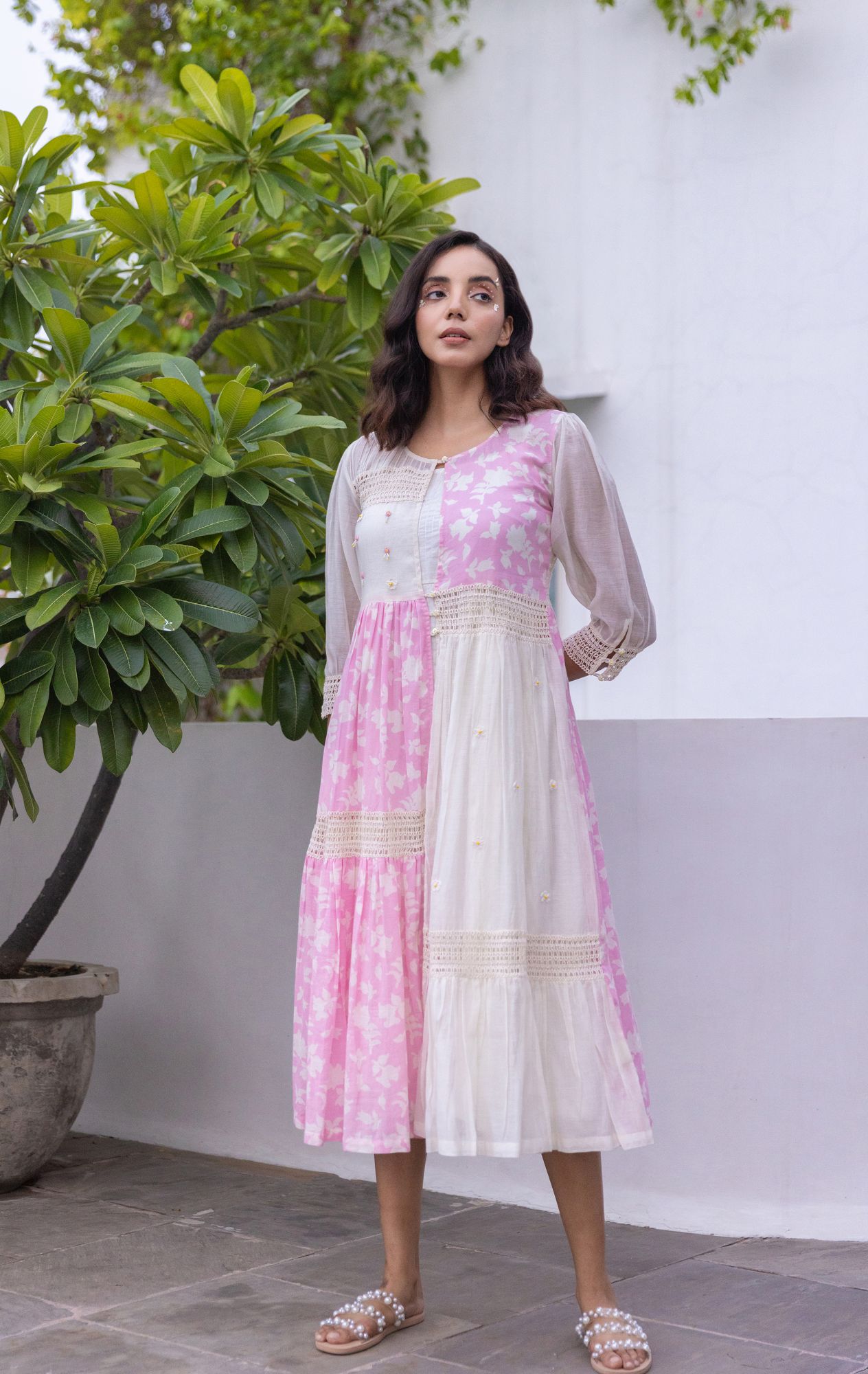 Rosa Chanderi Cotton Lace Jacket Dress