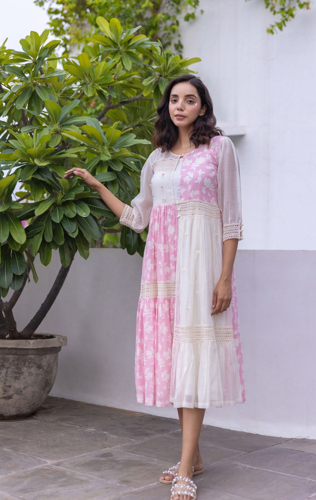 Rosa Chanderi Cotton Lace Jacket Dress