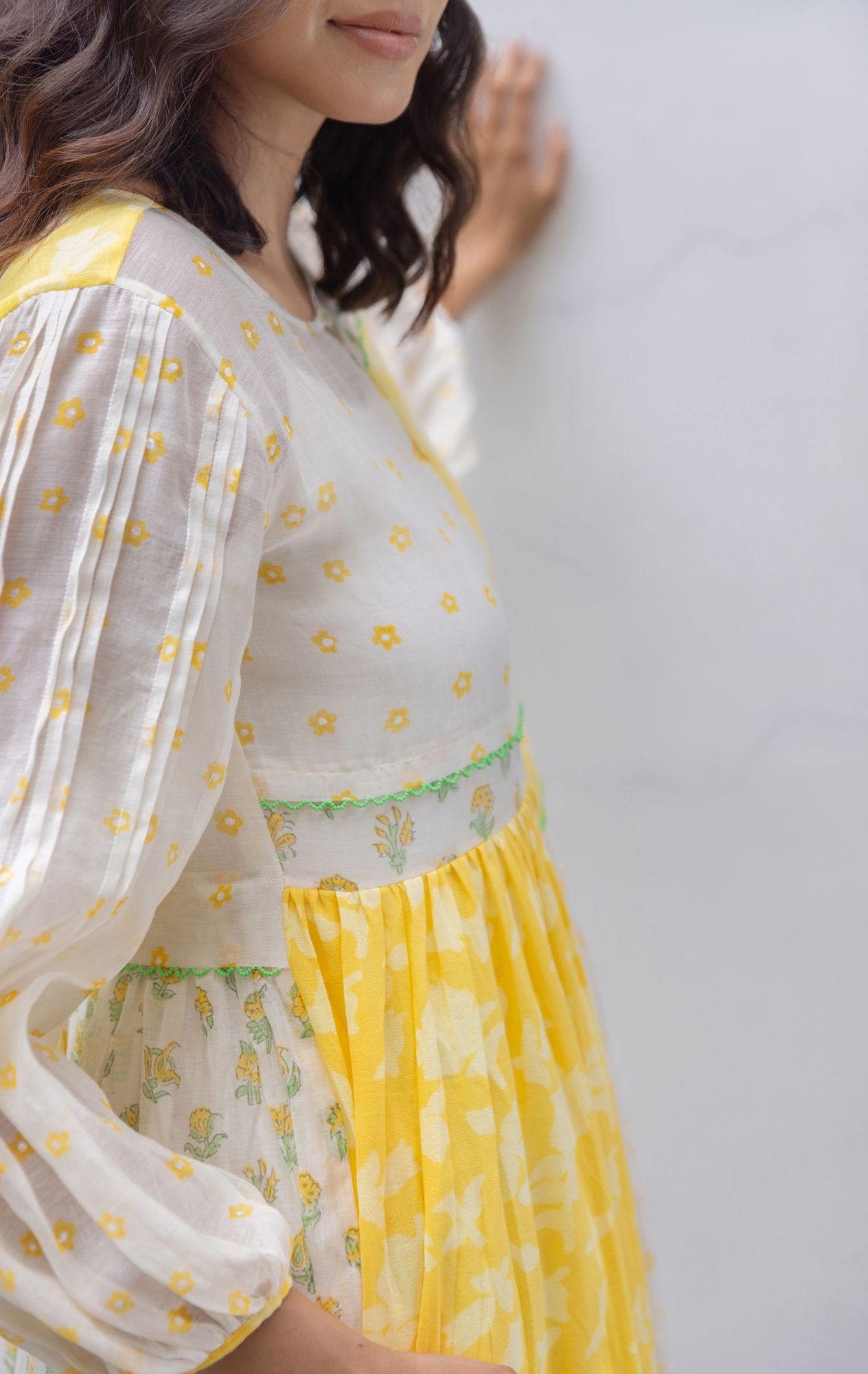 Gerbera Chanderi Cotton Patch Tier Dress