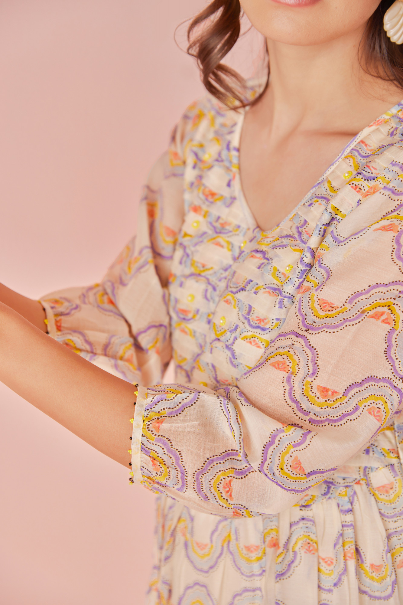 Sorbet Wave Chanderi Cotton Block Printed Dress