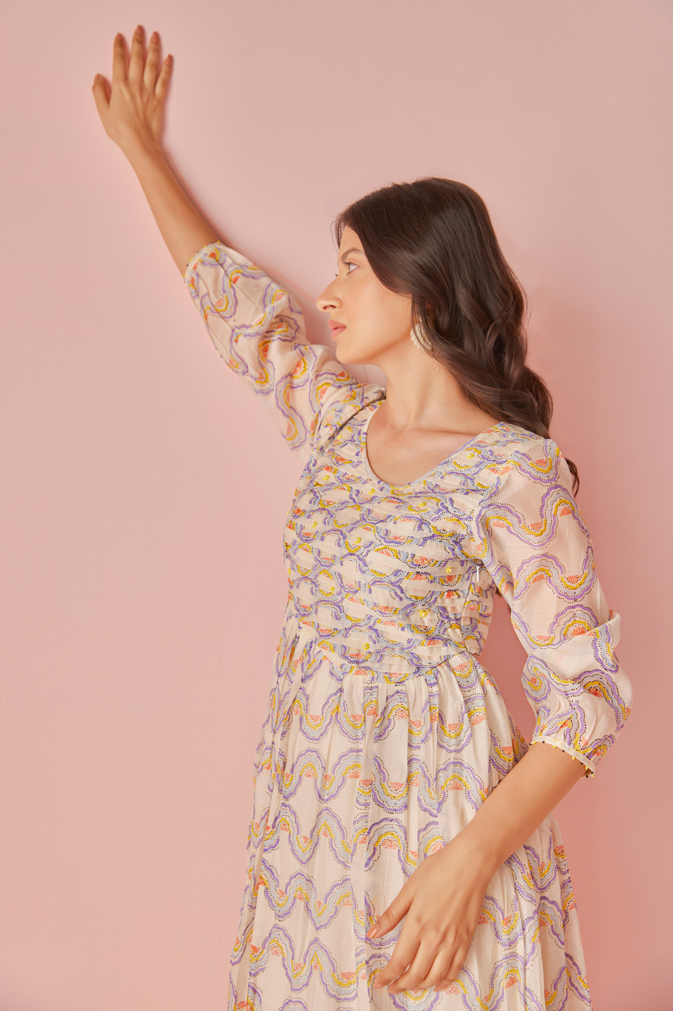 Sorbet Wave Chanderi Cotton Block Printed Dress