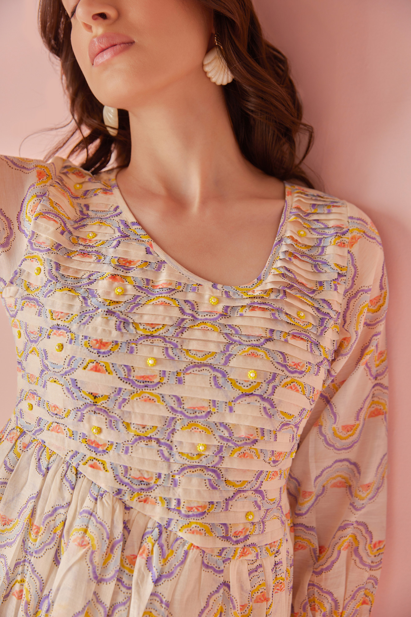 Sorbet Wave Chanderi Cotton Block Printed Dress