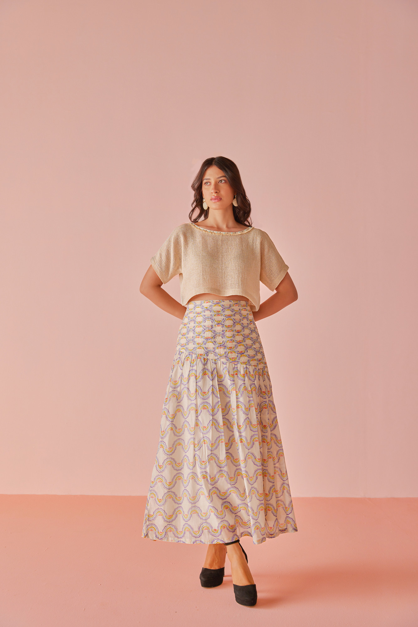 Sorbet Ripple Chanderi Cotton Block Printed Skirt