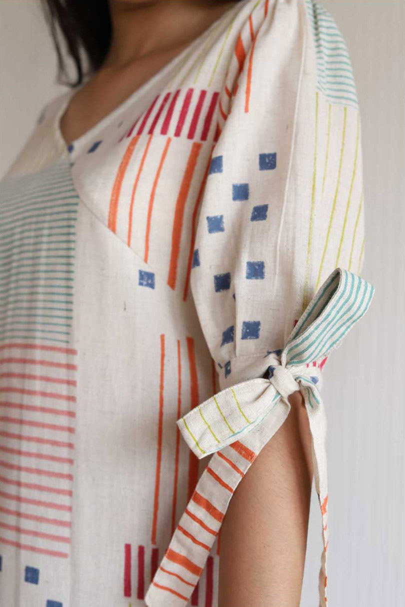 Cotton Flax Block Printed Shift Dress
