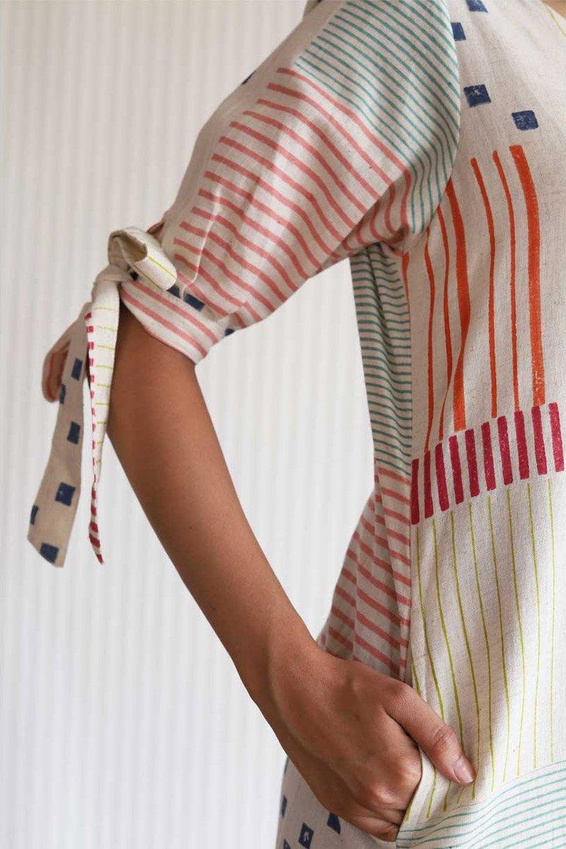 Cotton Flax Block Printed Shift Dress