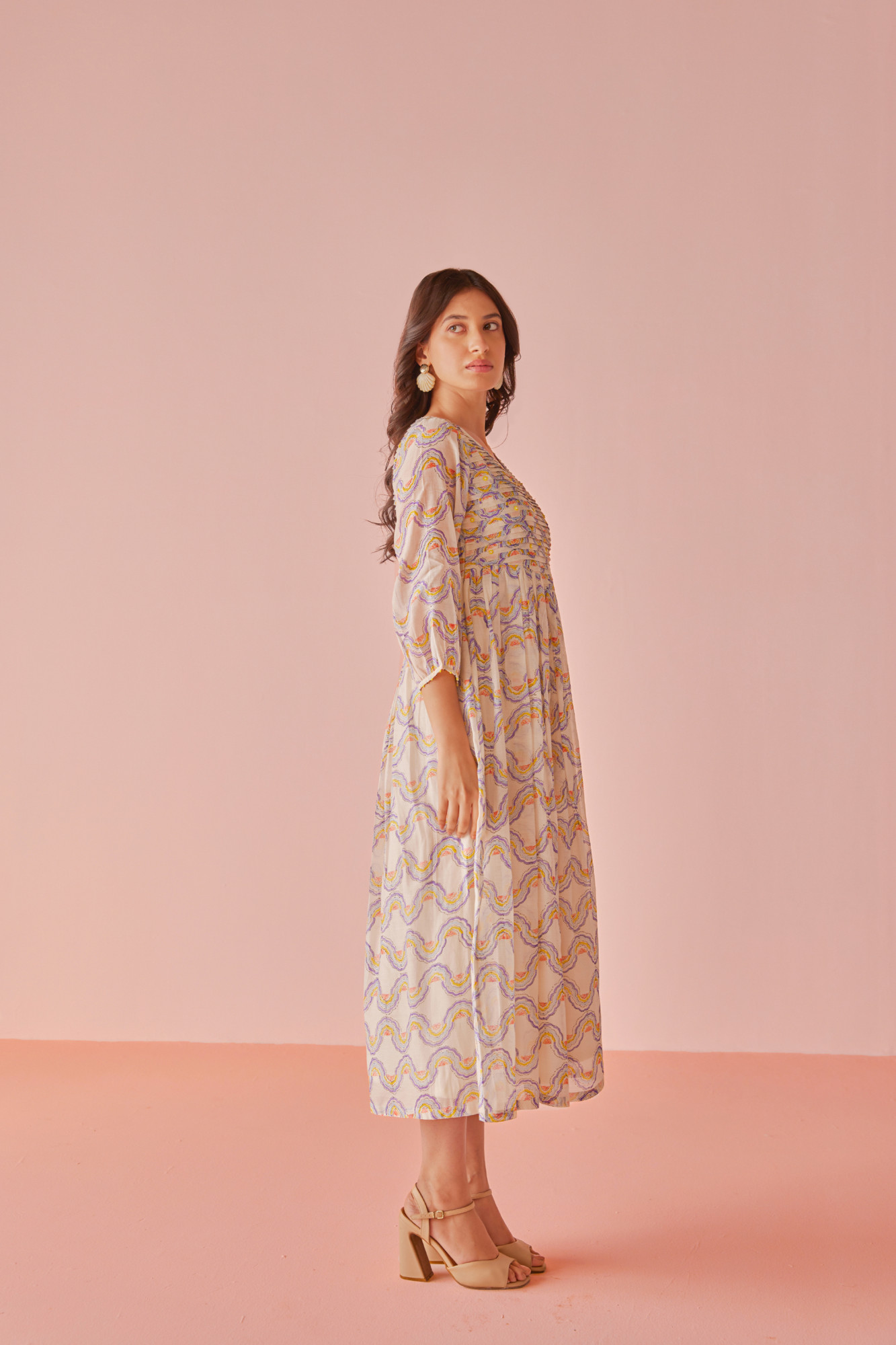 Sorbet Wave Chanderi Cotton Block Printed Dress