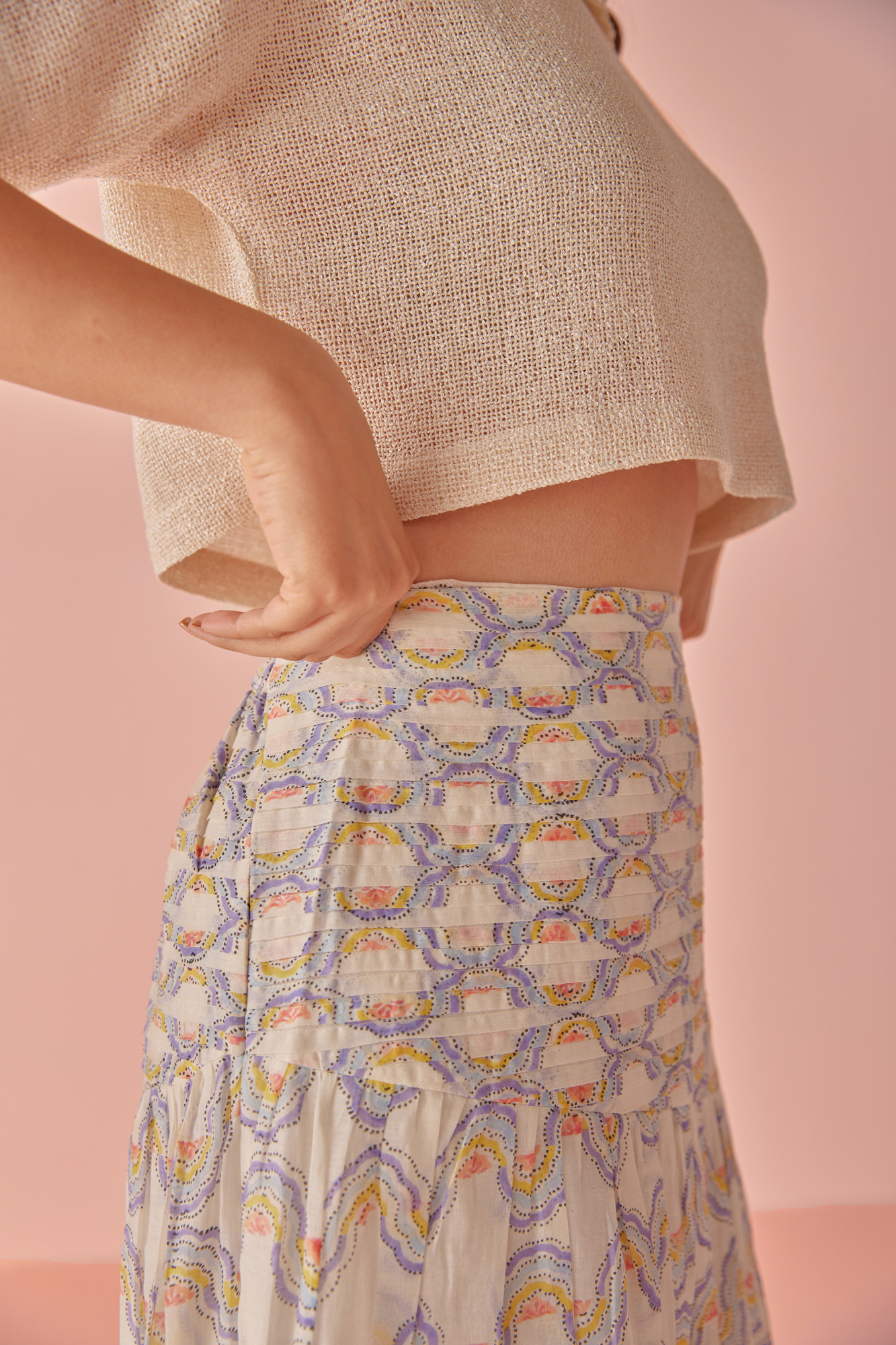 Sorbet Ripple Chanderi Cotton Block Printed Skirt