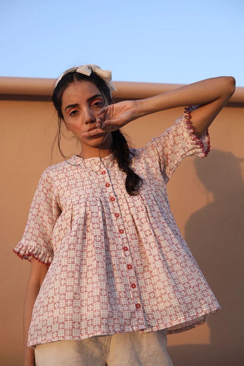 Cotton Silk Block Printed Shirt