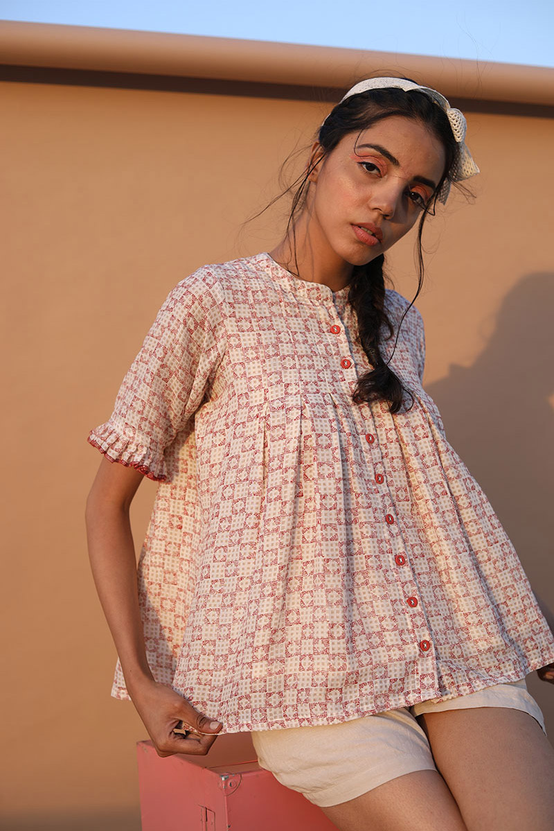 Cotton Silk Block Printed Shirt