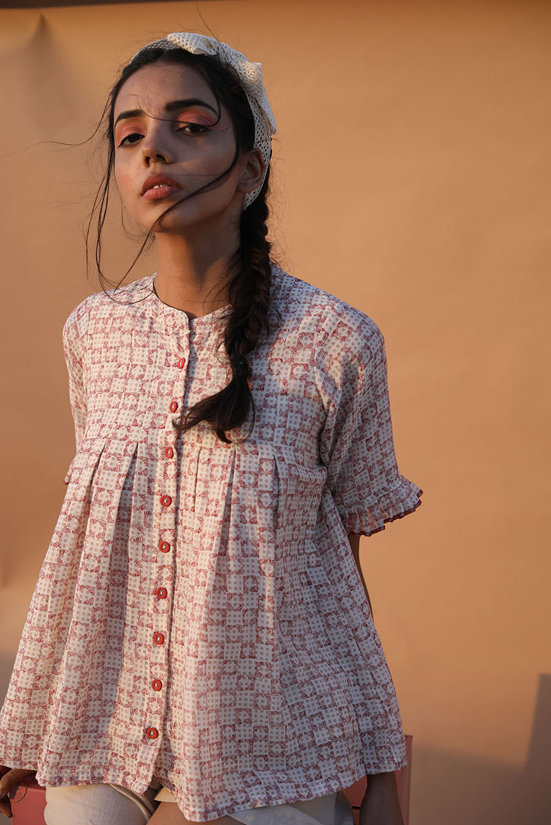 Cotton Silk Block Printed Shirt
