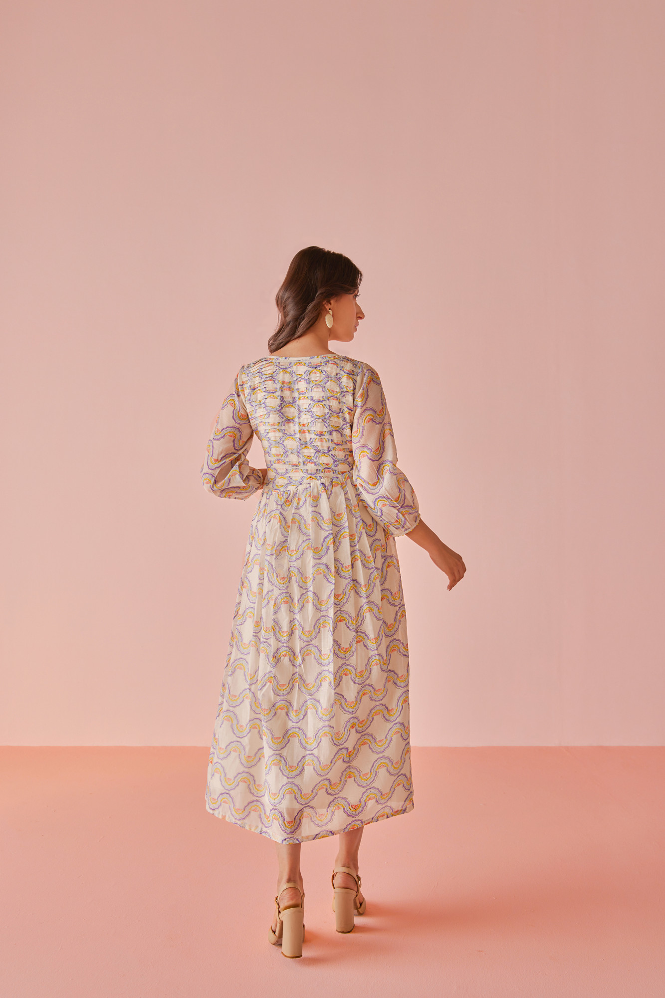 Sorbet Wave Chanderi Cotton Block Printed Dress
