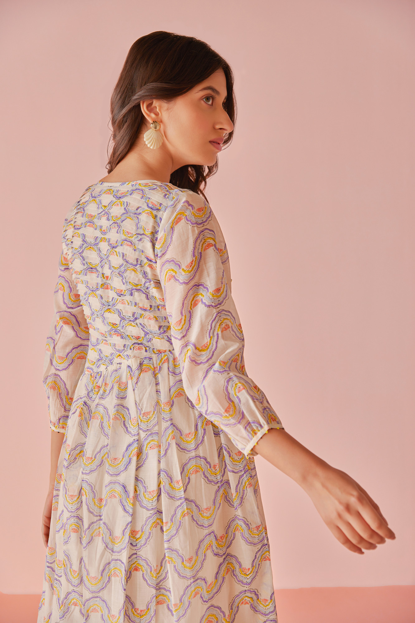 Sorbet Wave Chanderi Cotton Block Printed Dress