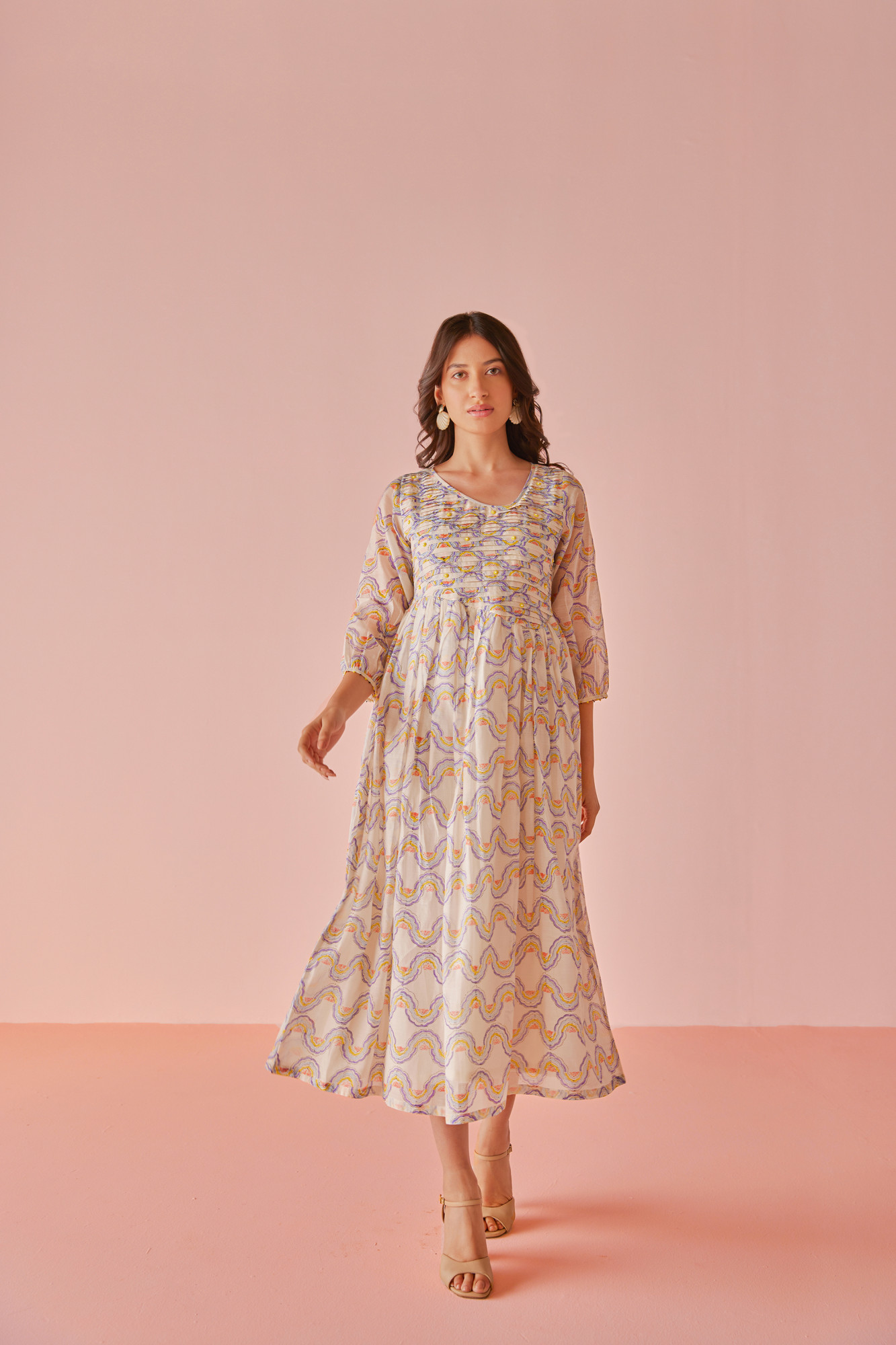 Sorbet Wave Chanderi Cotton Block Printed Dress