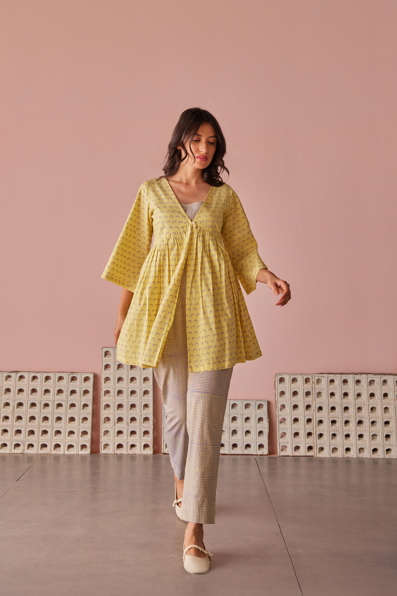 Sepia Cotton Modal Block Printed Shrug Top