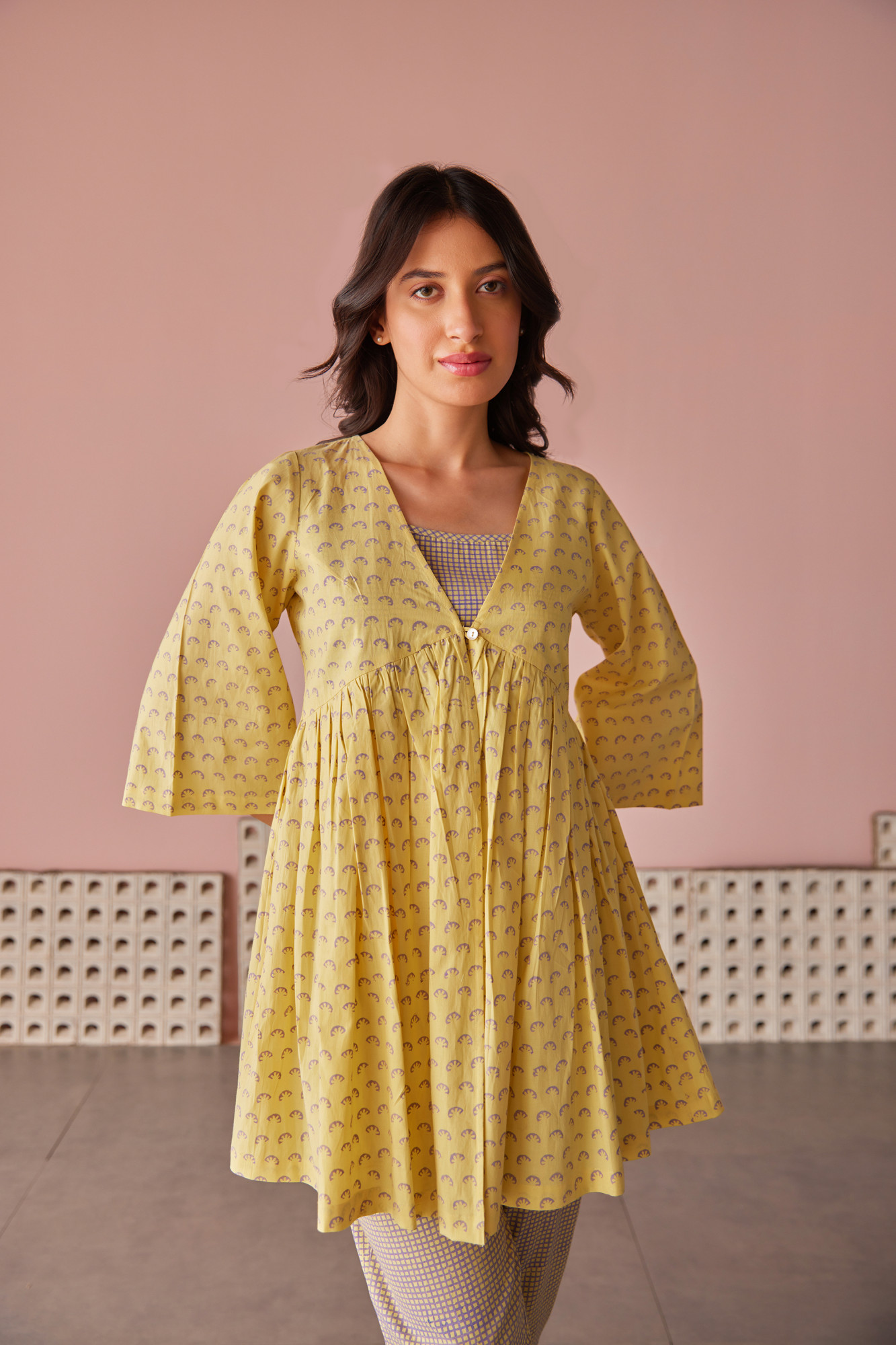Sepia Cotton Modal Block Printed Shrug Top