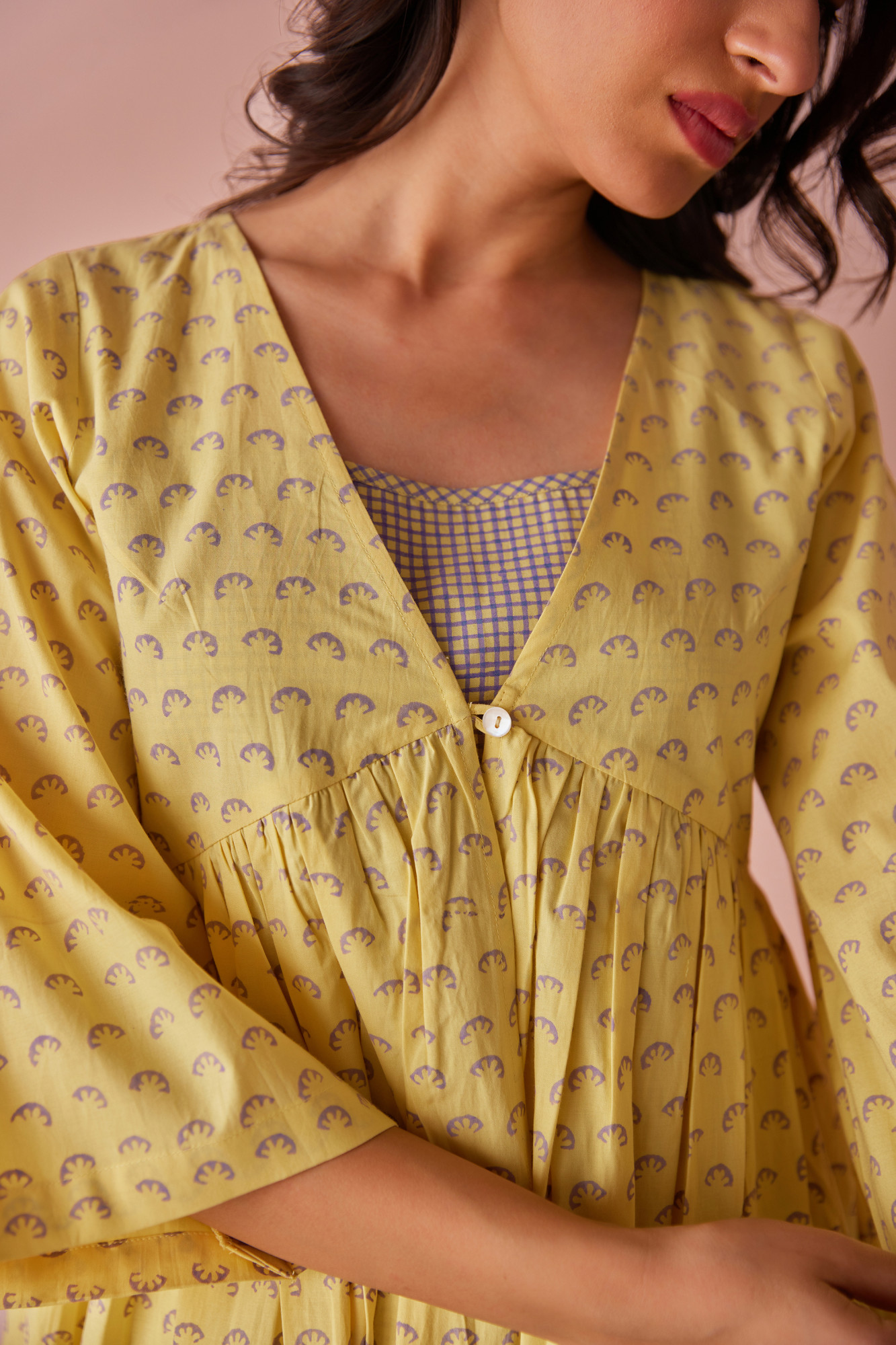Sepia Cotton Modal Block Printed Shrug Top
