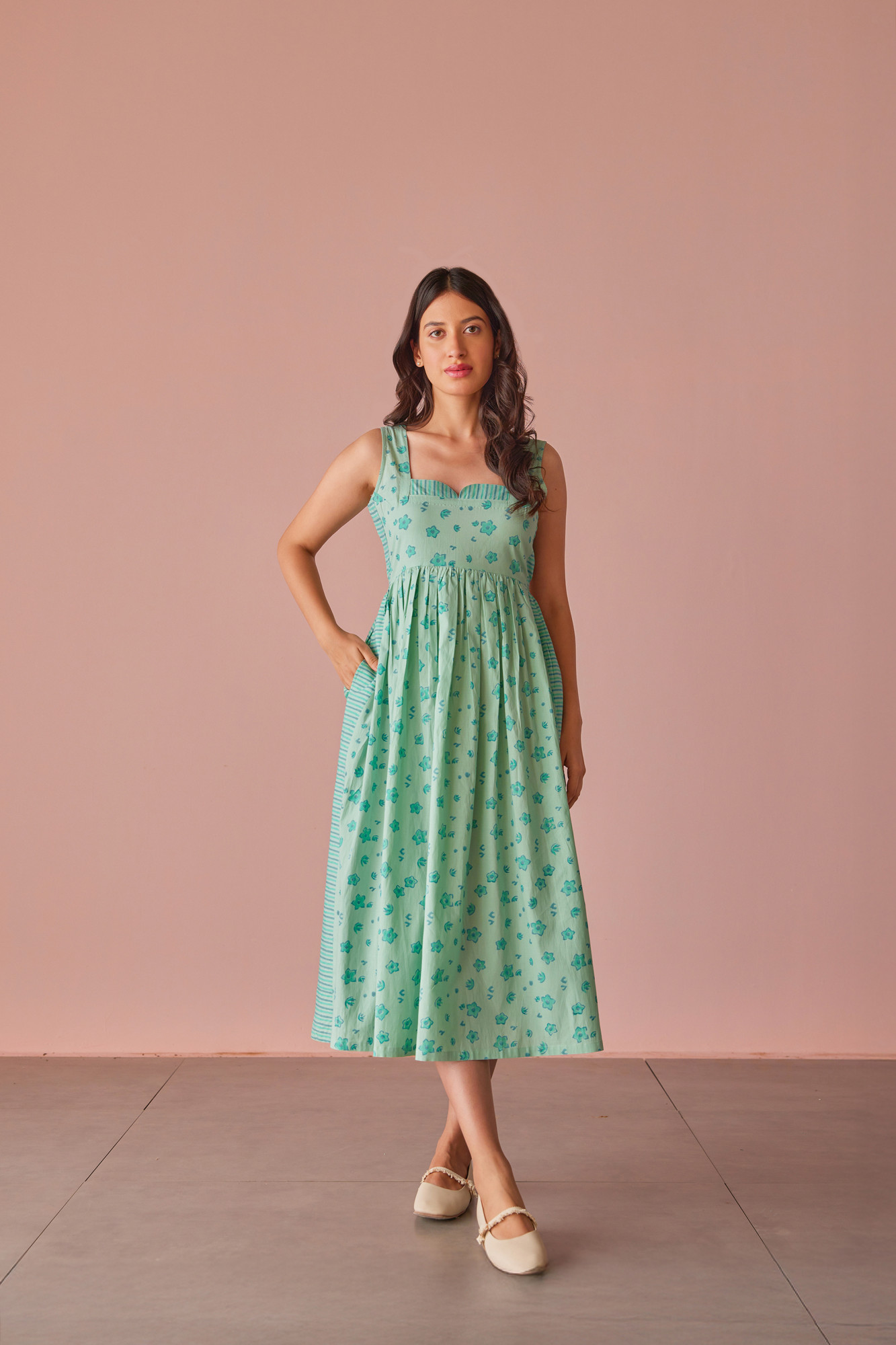 Mystic Cotton Modal Block Printed Midi Dress