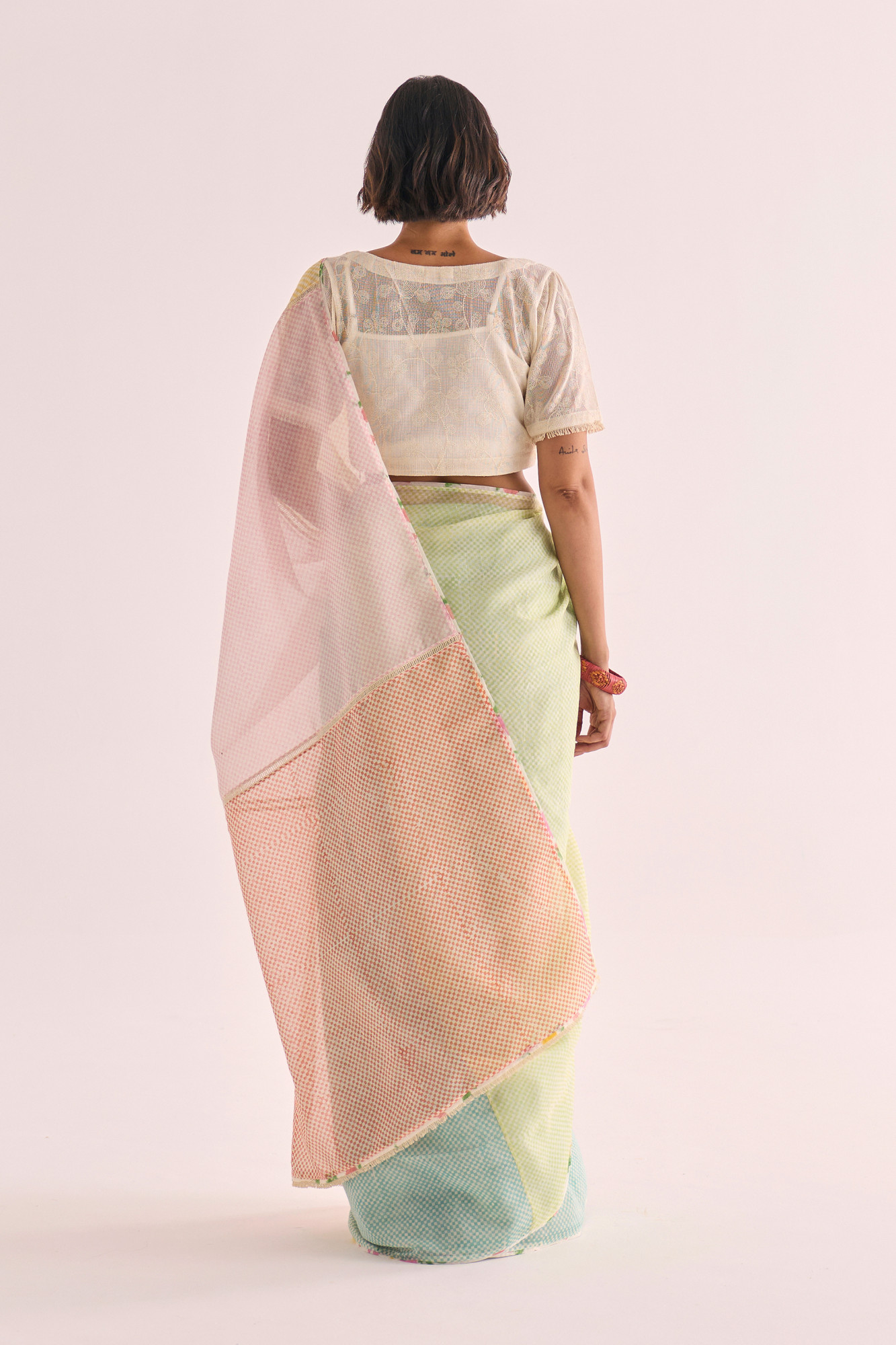 Shiki Block Printed Panelled Chanderi Saree