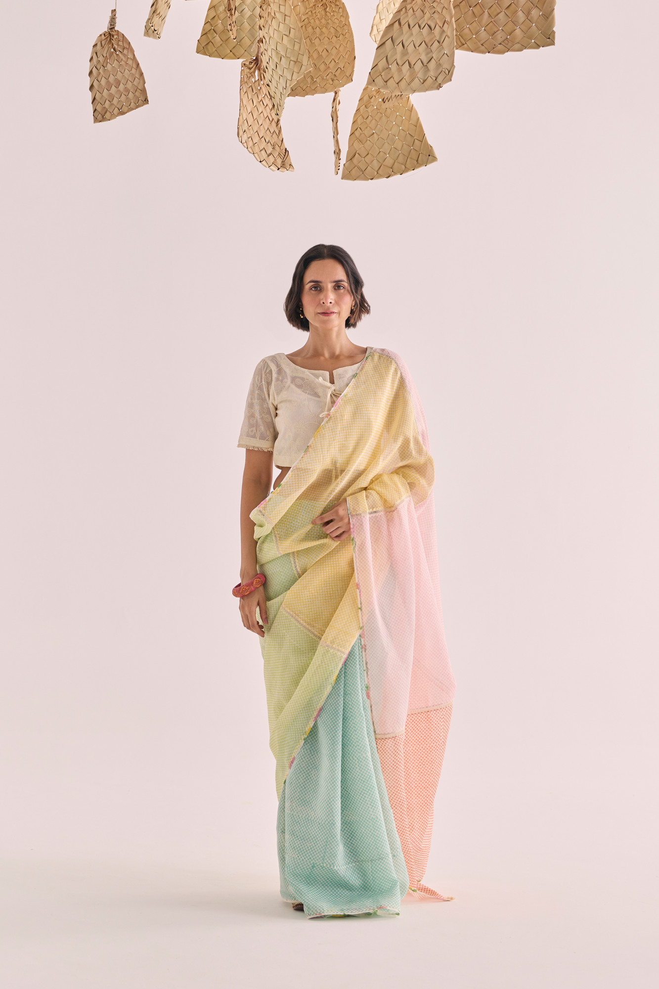 Shiki Block Printed Panelled Chanderi Saree