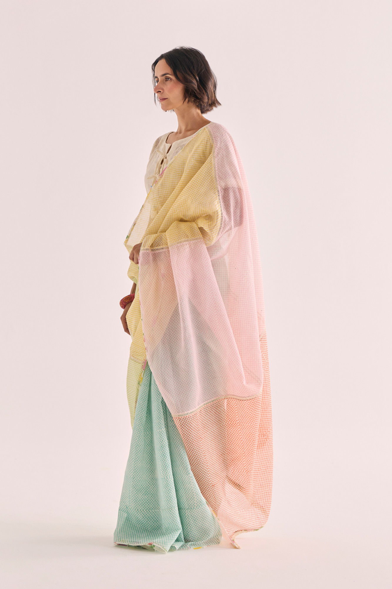 Shiki Block Printed Panelled Chanderi Saree