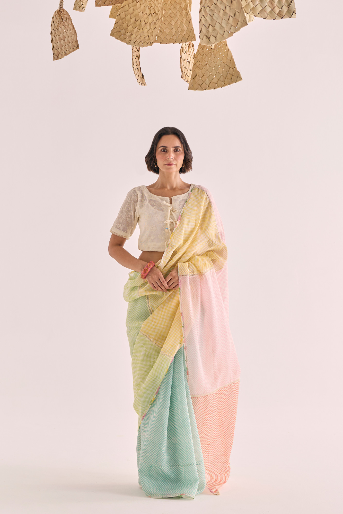 Shiki Block Printed Panelled Chanderi Saree