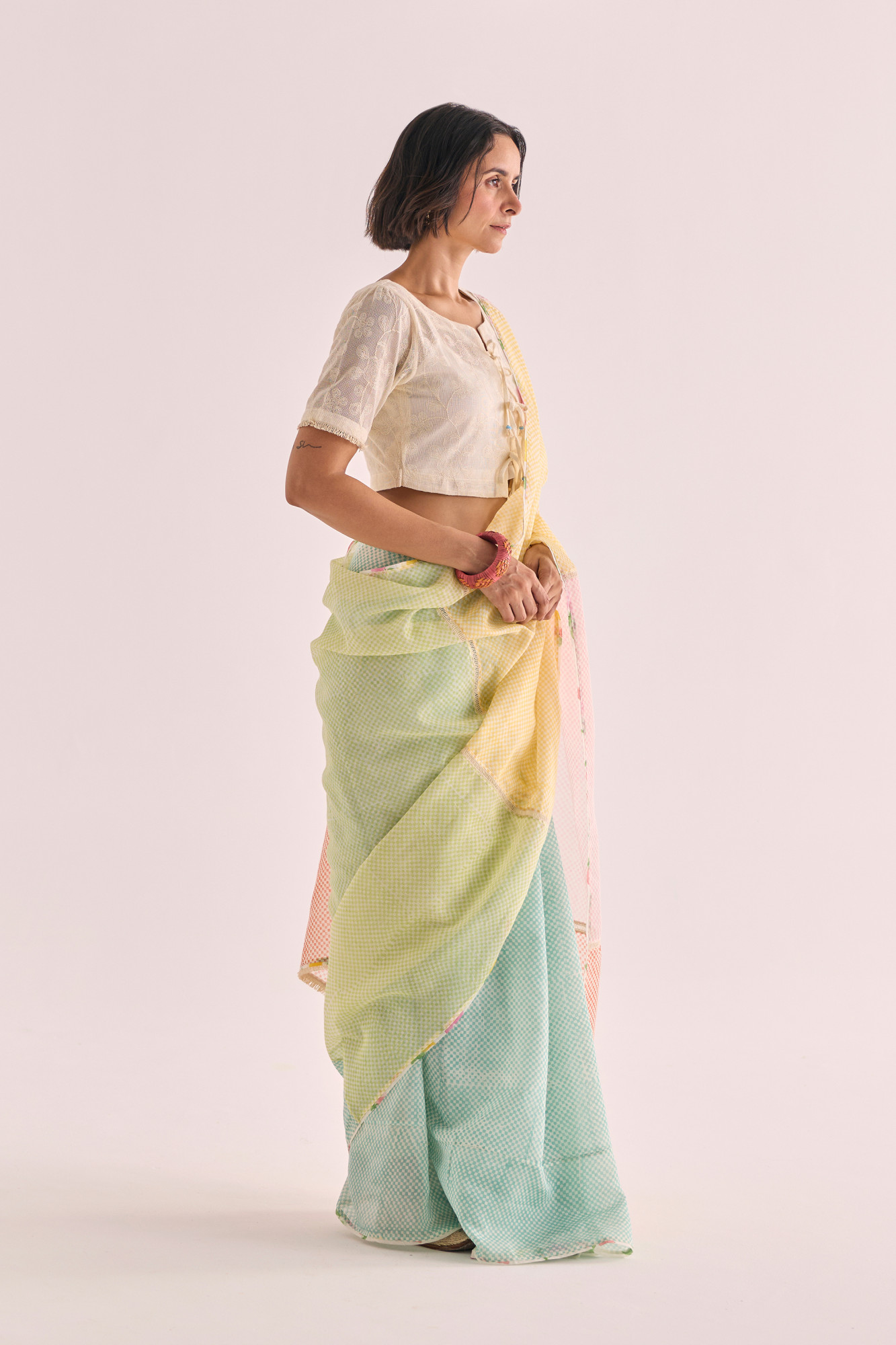 Shiki Block Printed Panelled Chanderi Saree