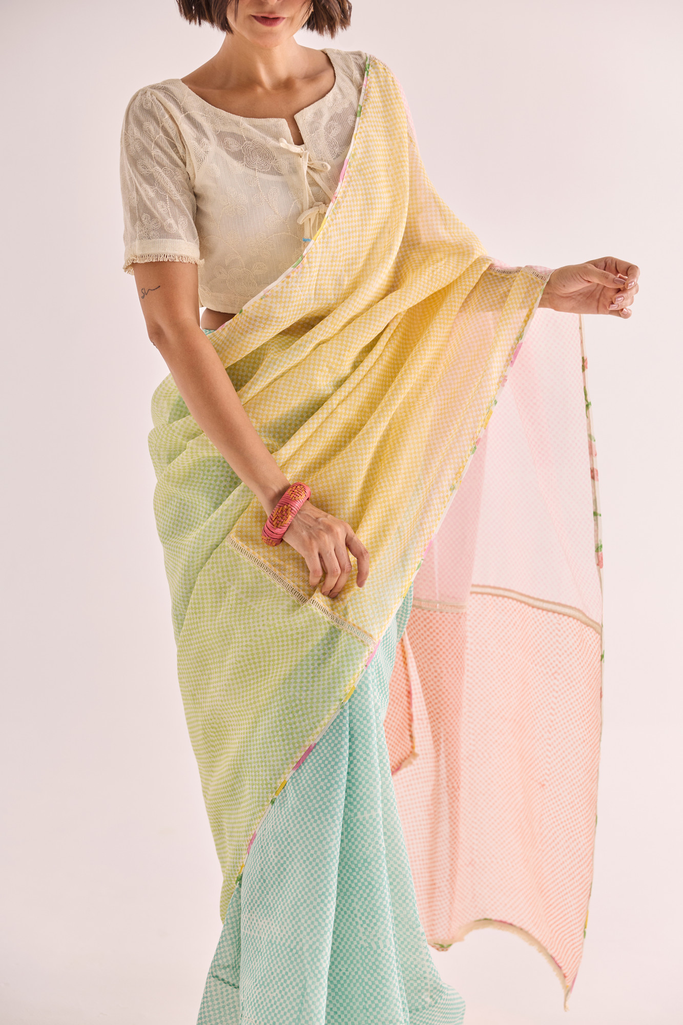 Shiki Block Printed Panelled Chanderi Saree