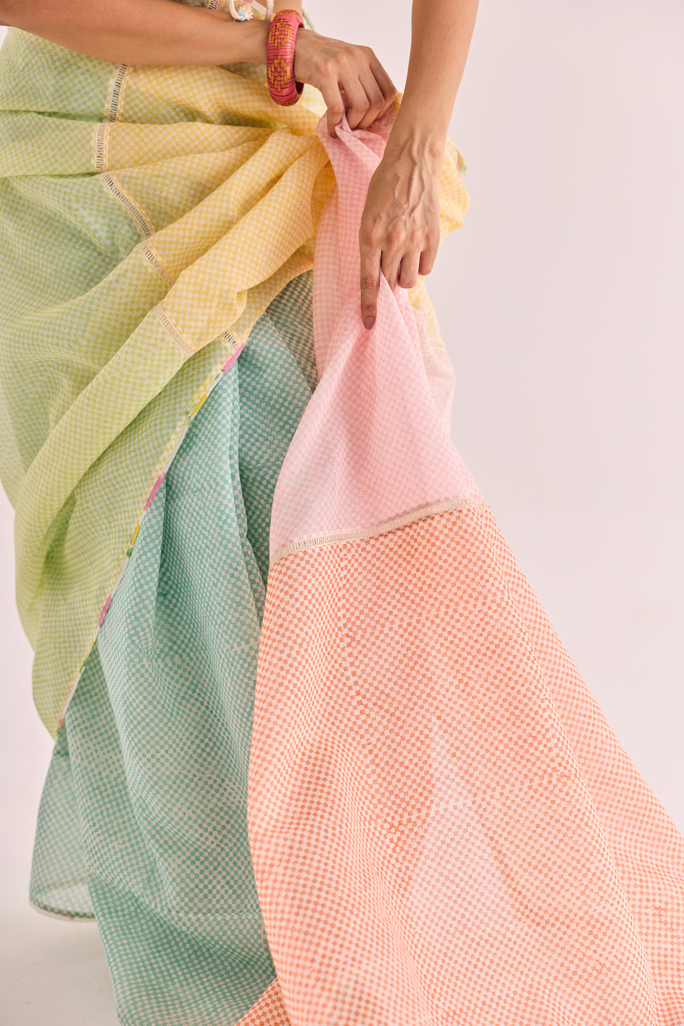 Shiki Block Printed Panelled Chanderi Saree