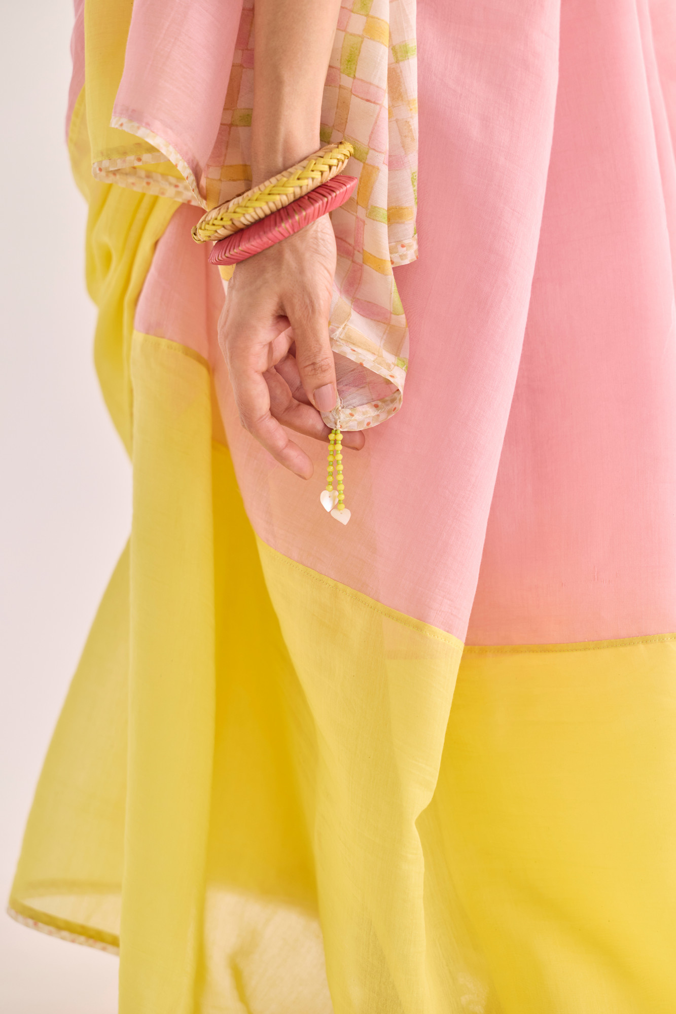 Yuzu Block Printed Panelled Chanderi Saree