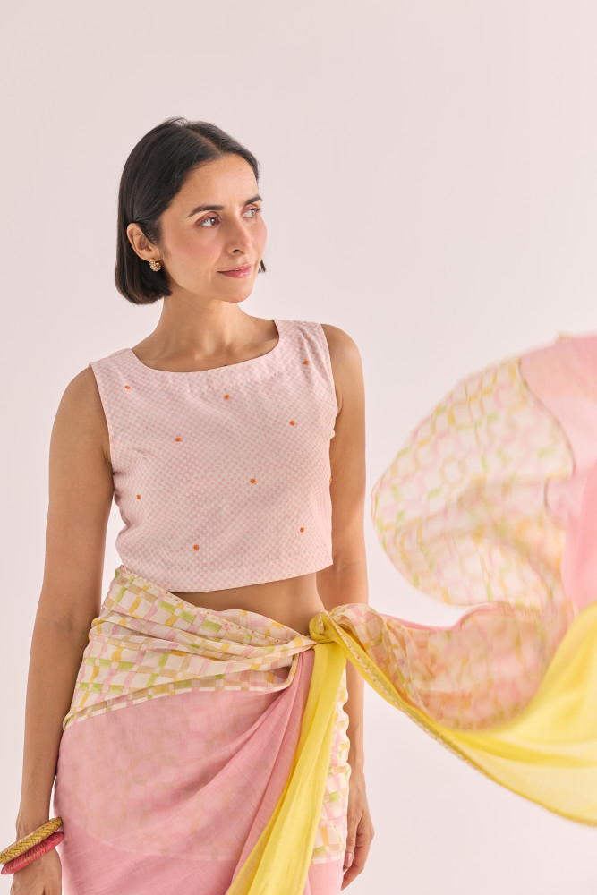 Image of Yuzu Block Printed Chanderi Blouse