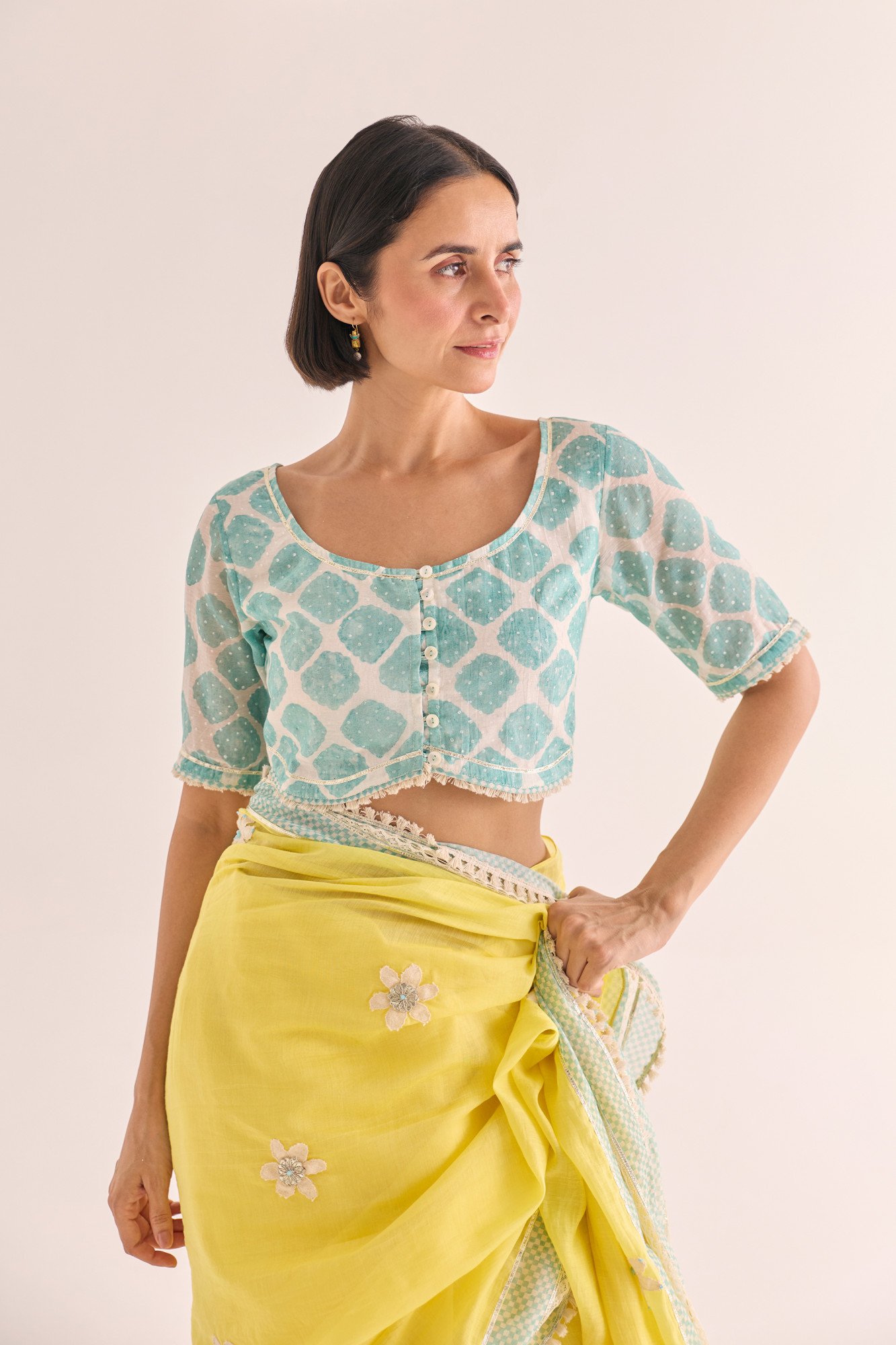 Arka Block Printed Chanderi Blouse