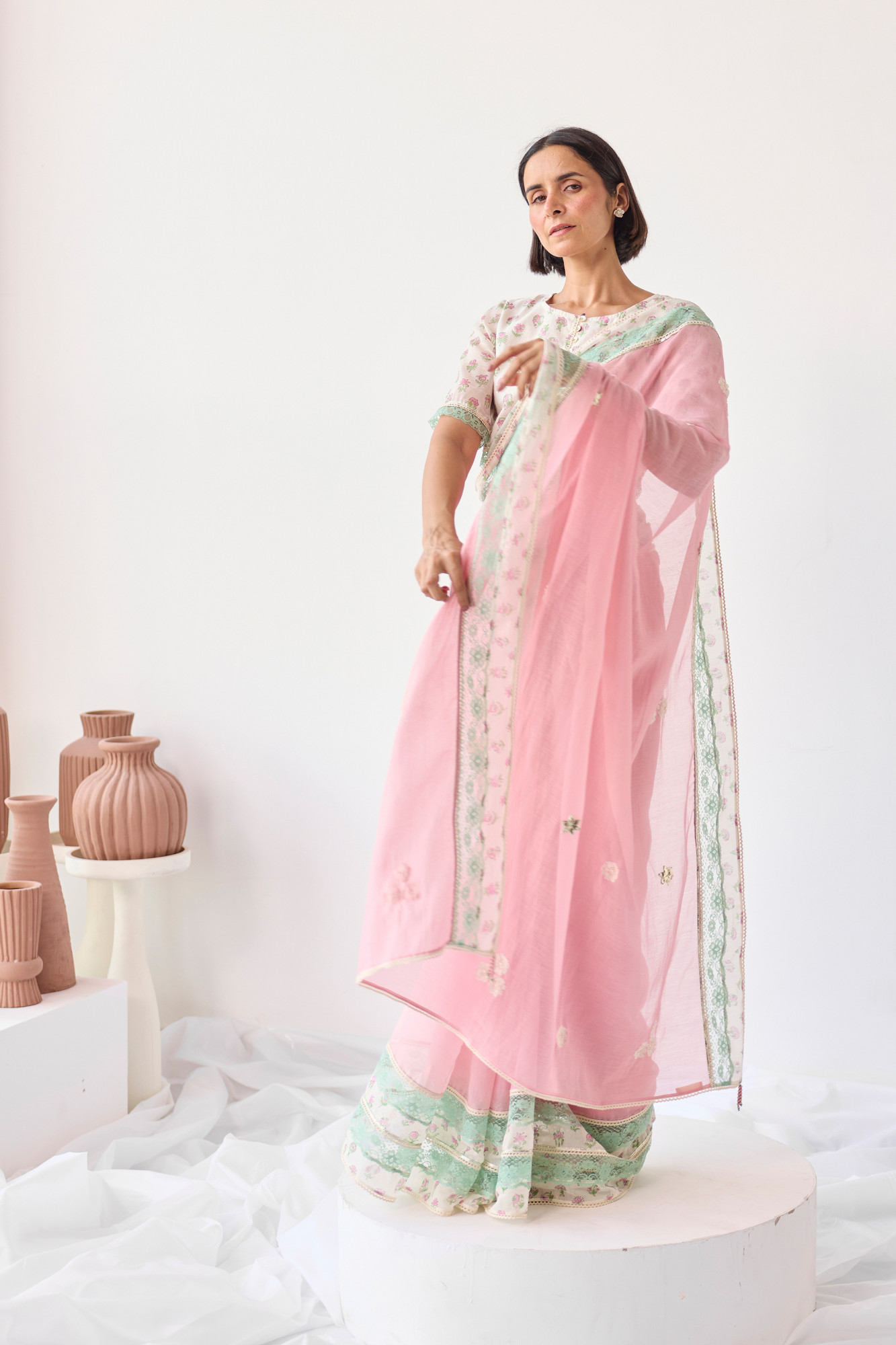 Gul Block Printed Chanderi Saree