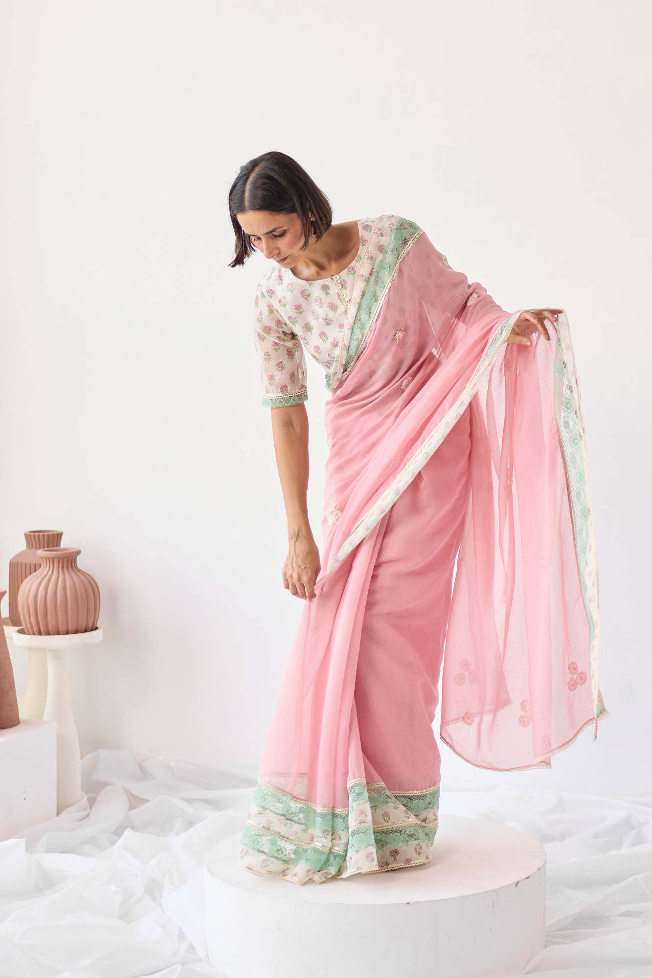 Gul Block Printed Chanderi Saree