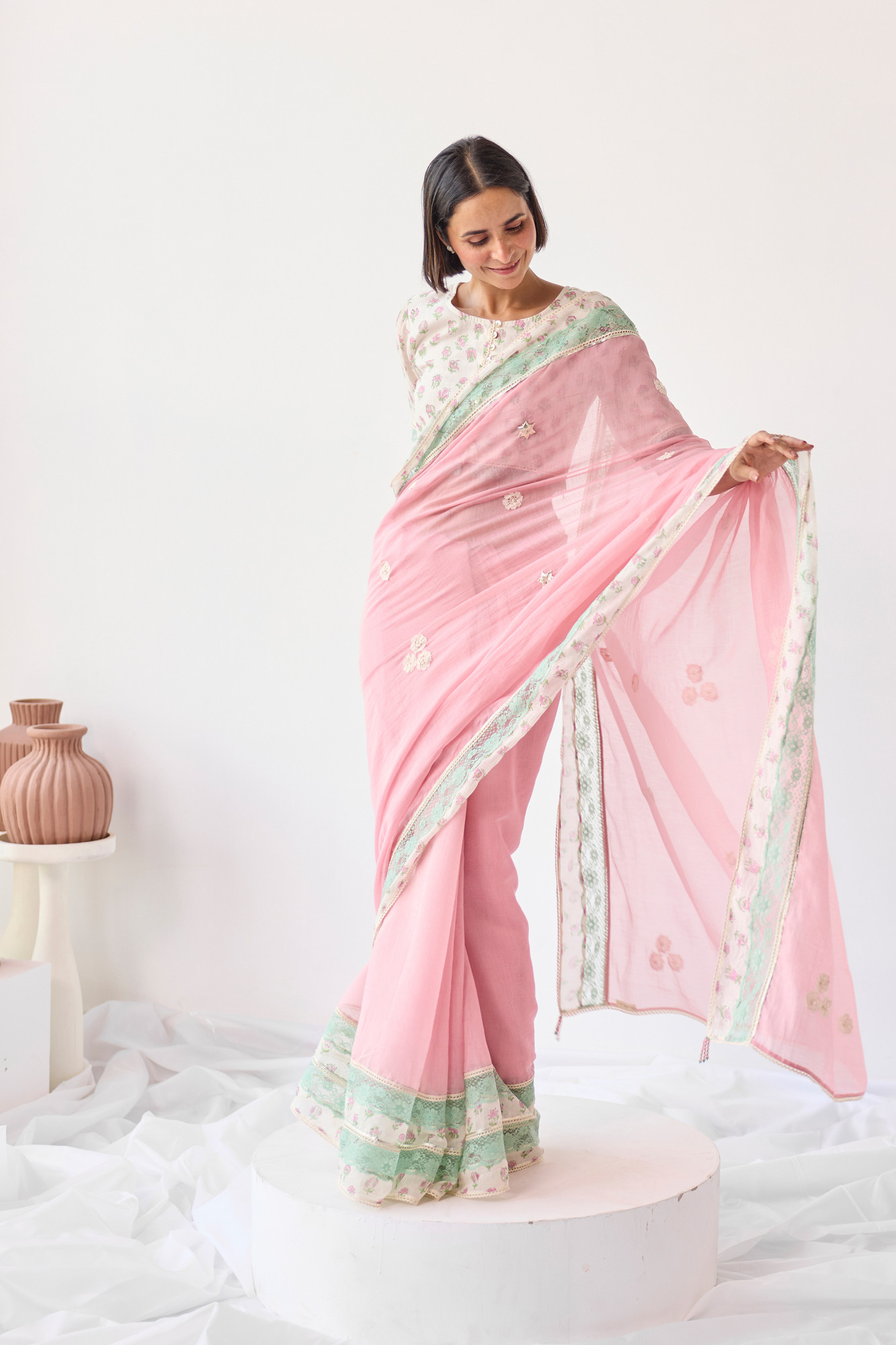 Gul Block Printed Chanderi Saree