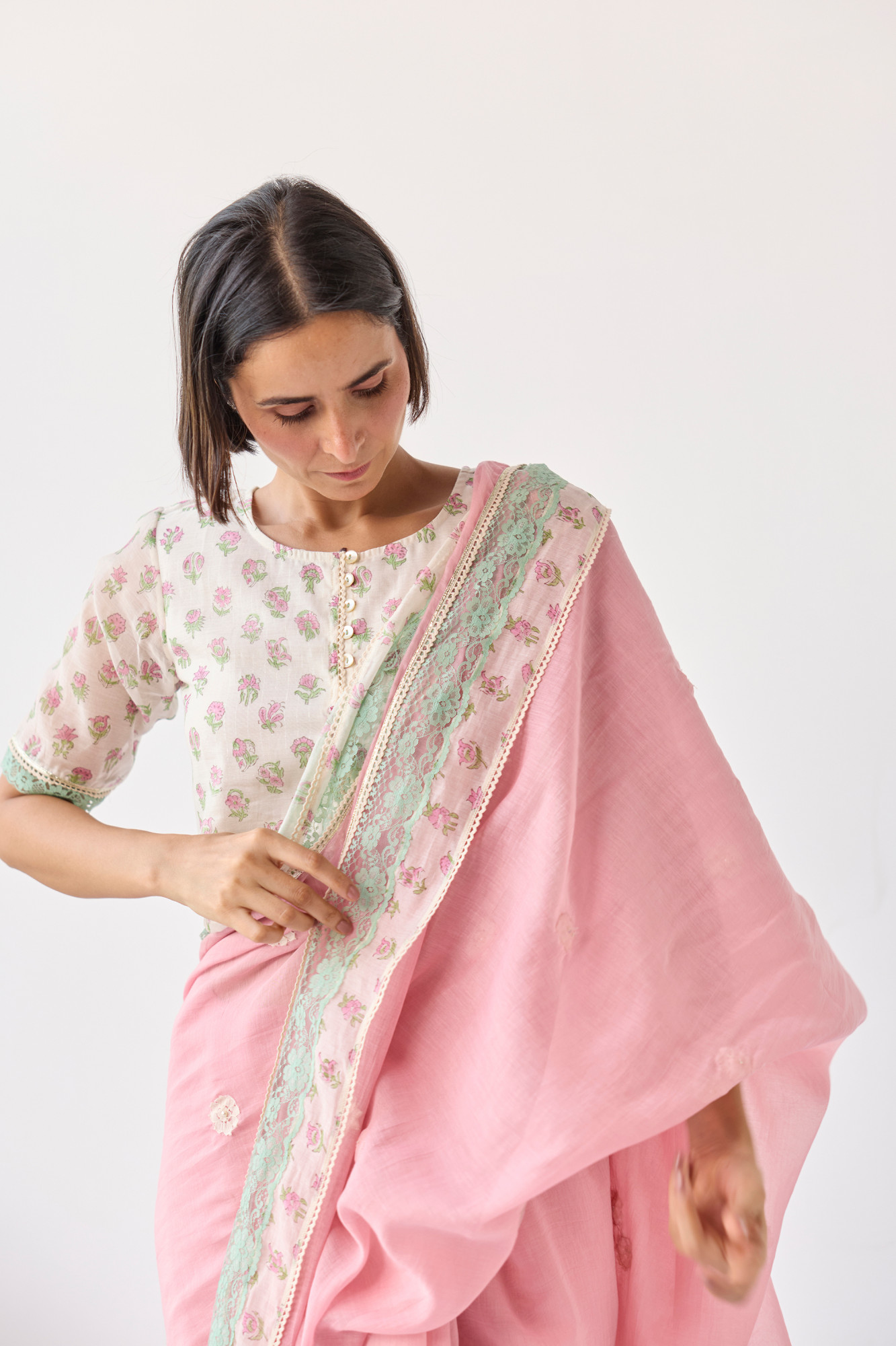 Gul Block Printed Chanderi Saree