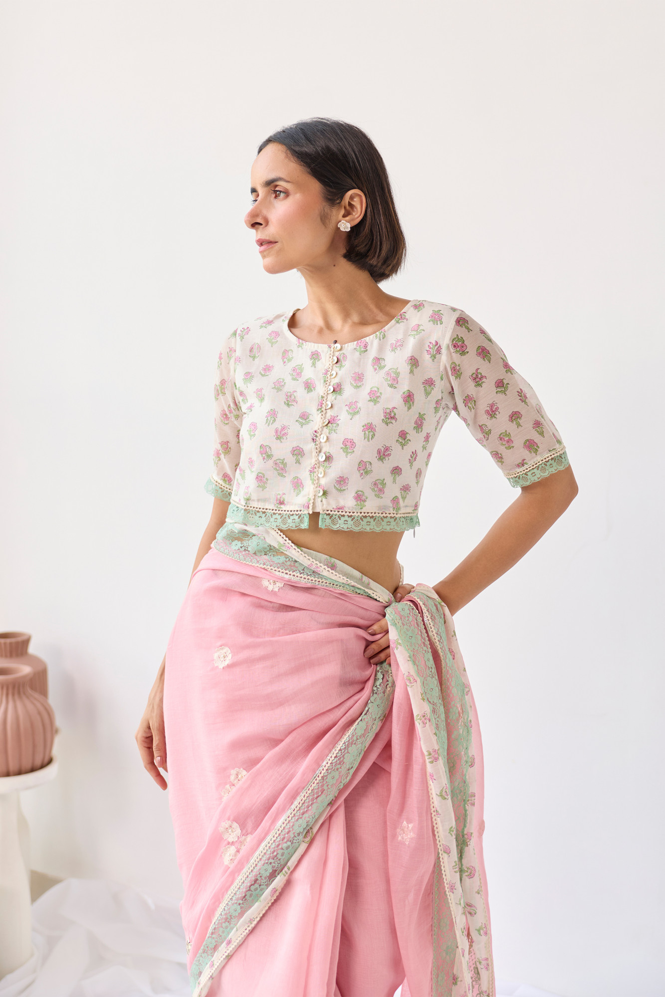 Gul Block Printed Chanderi Blouse