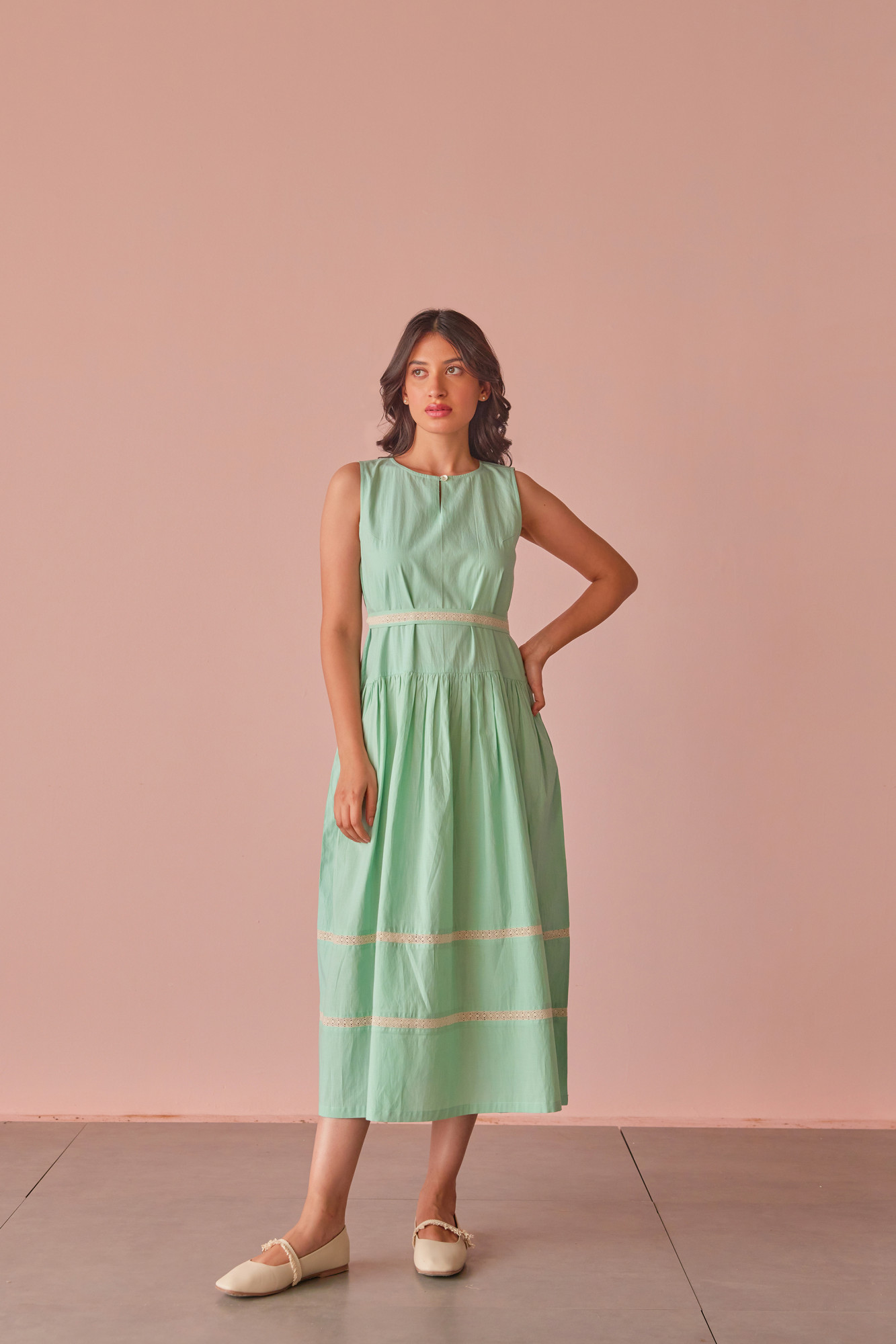 Sage Dream Cotton Modal Drop Waist Dress