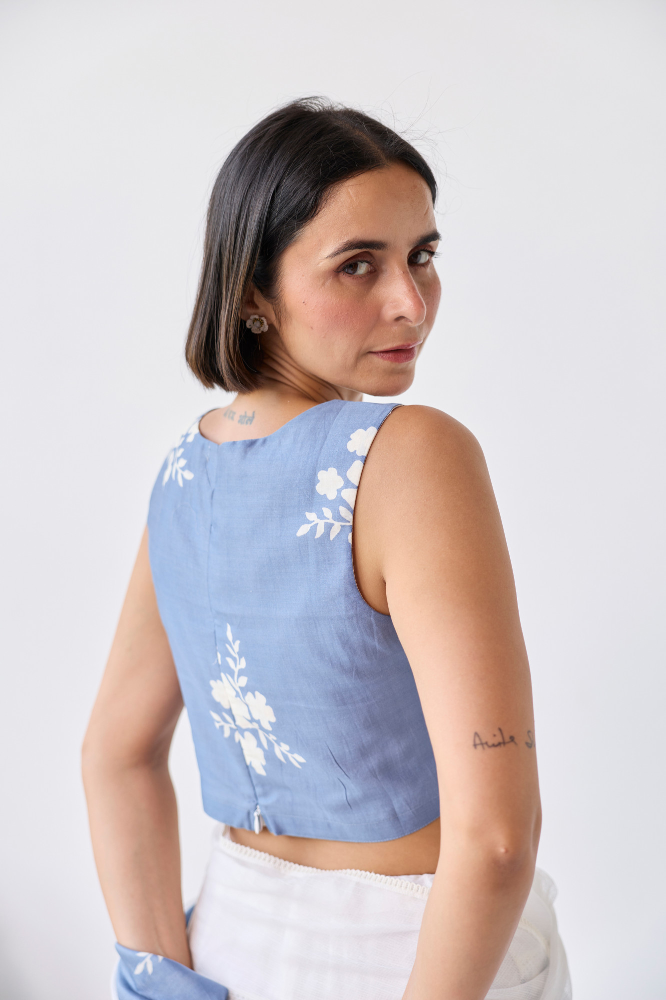 Nilofar Block Printed Chanderi Blouse