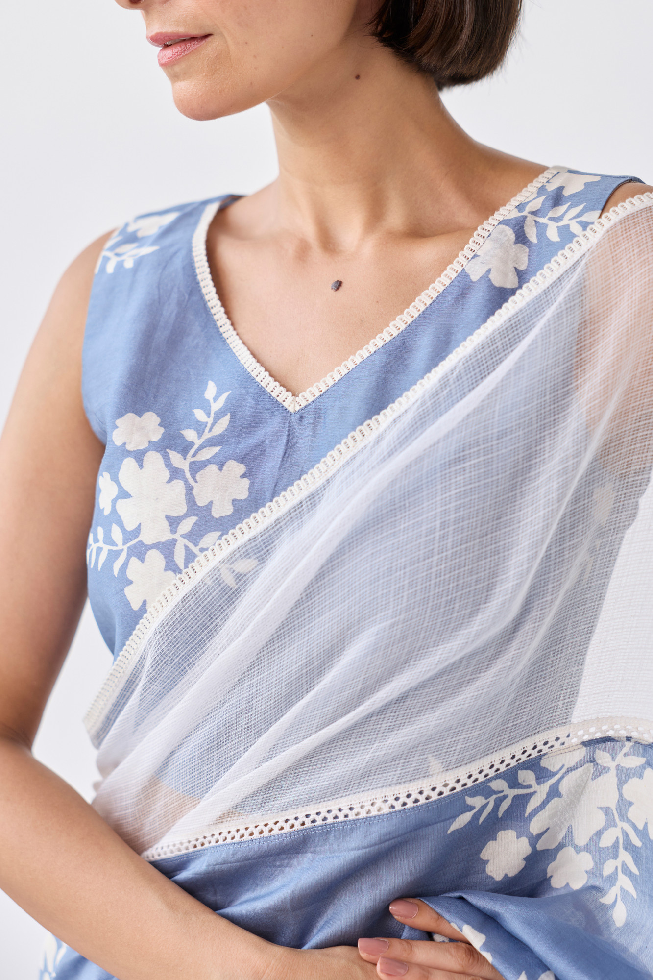 Nilofar Block Printed Chanderi Blouse