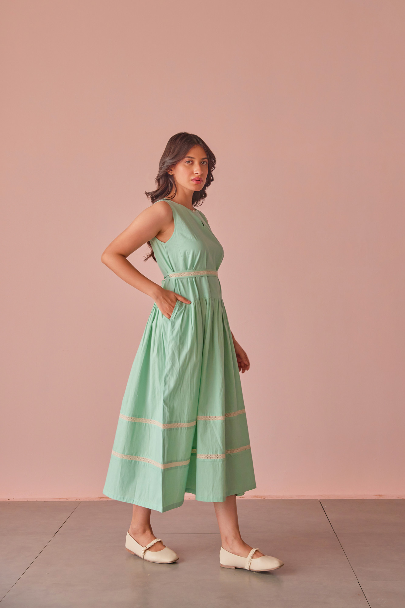 Sage Dream Cotton Modal Drop Waist Dress