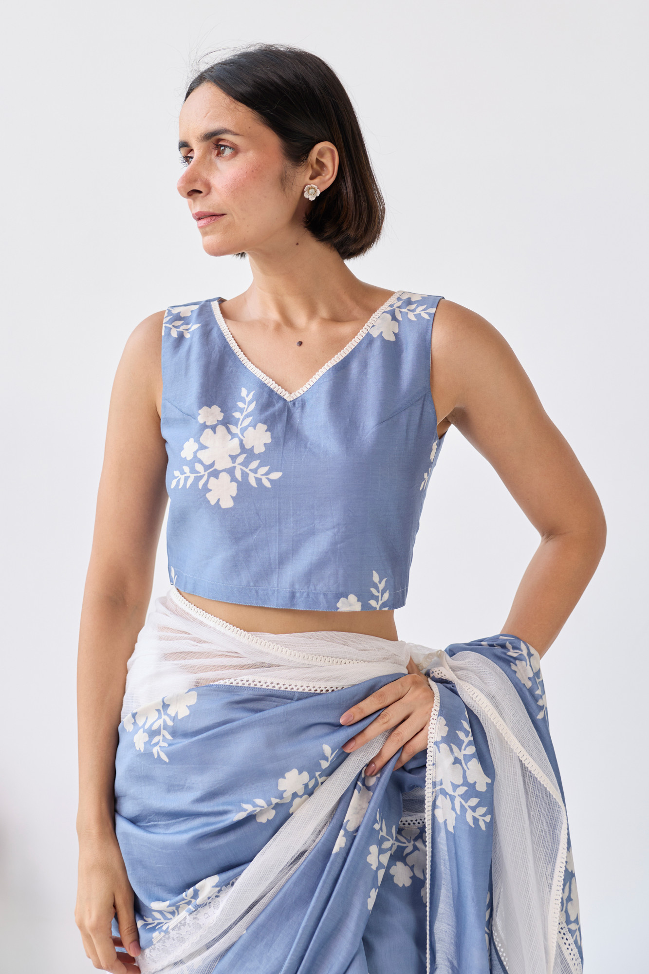 Nilofar Block Printed Chanderi Blouse