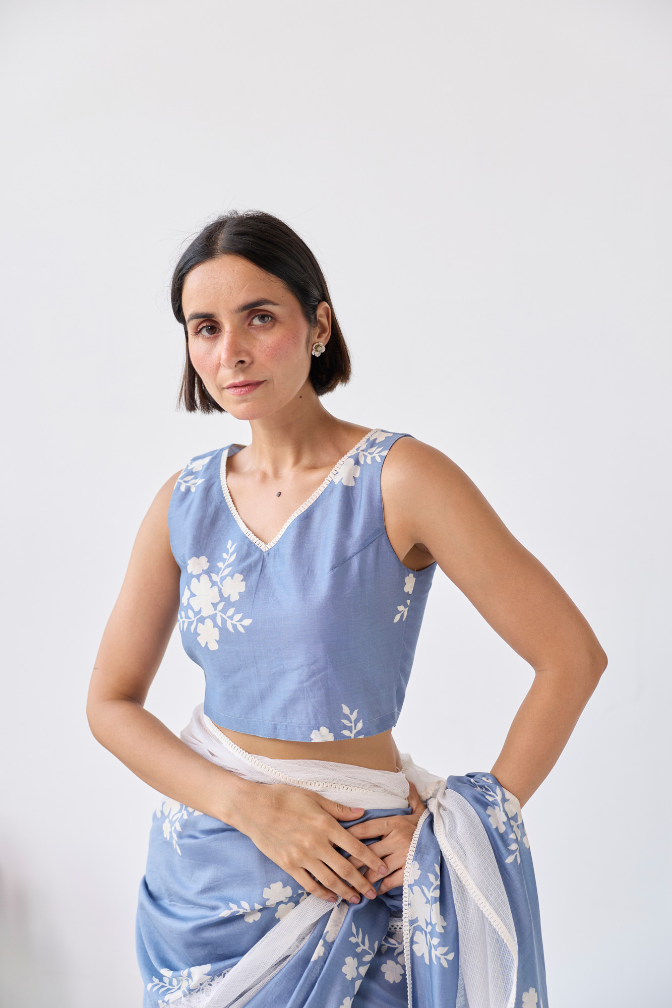 Nilofar Block Printed Chanderi Blouse