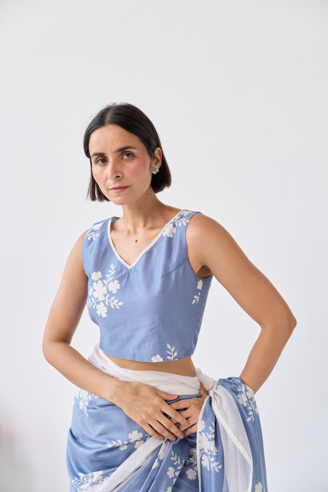 Image of Nilofar Block Printed Chanderi Blouse