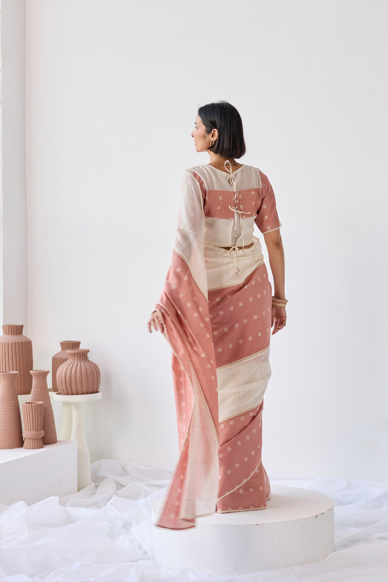 Surkh Block Printed Chanderi Saree