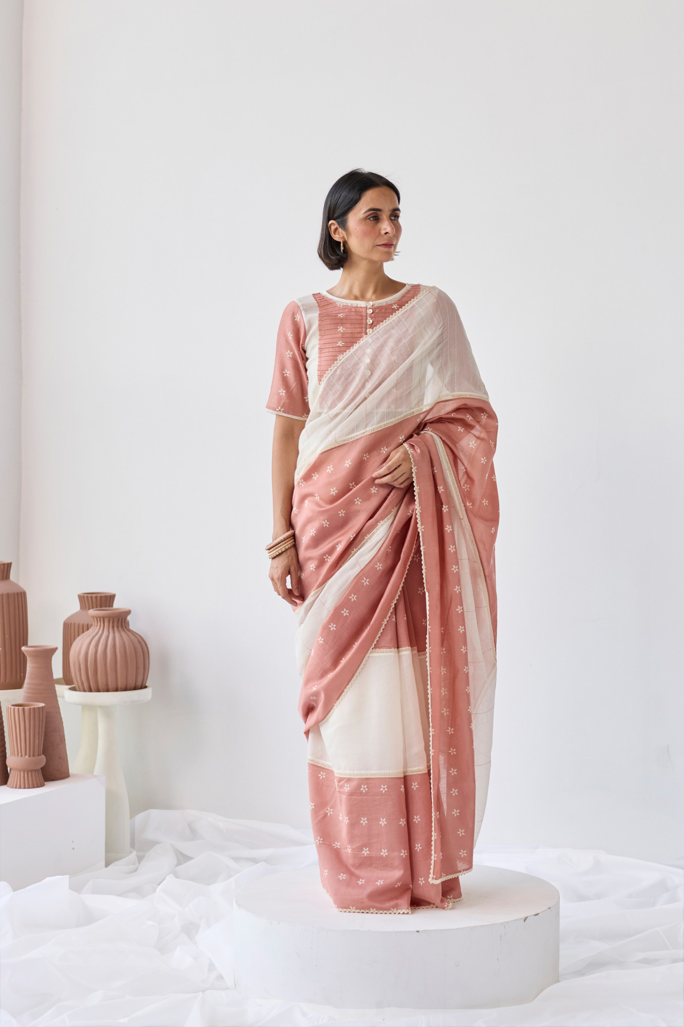 Surkh Block Printed Chanderi Saree