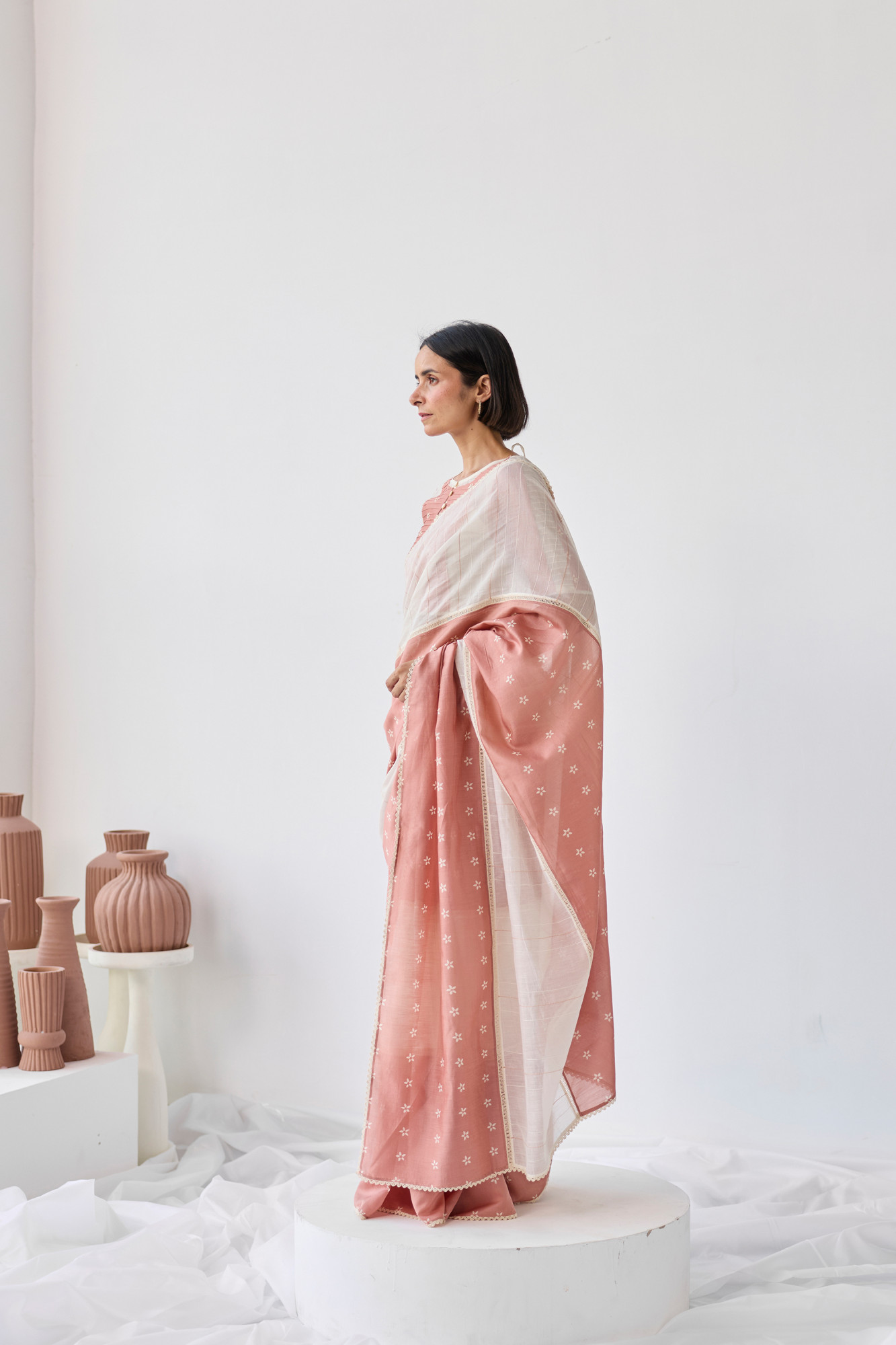 Surkh Block Printed Chanderi Saree